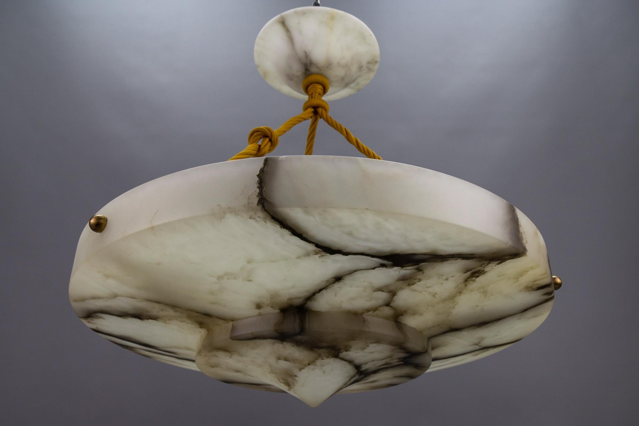 German Art Deco Layered White and Black Alabaster Pendant Light, 1920s