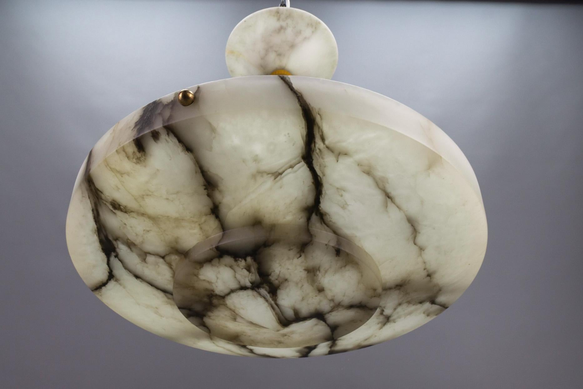 Early 20th Century Art Deco Layered White and Black Alabaster Pendant Light, 1920s