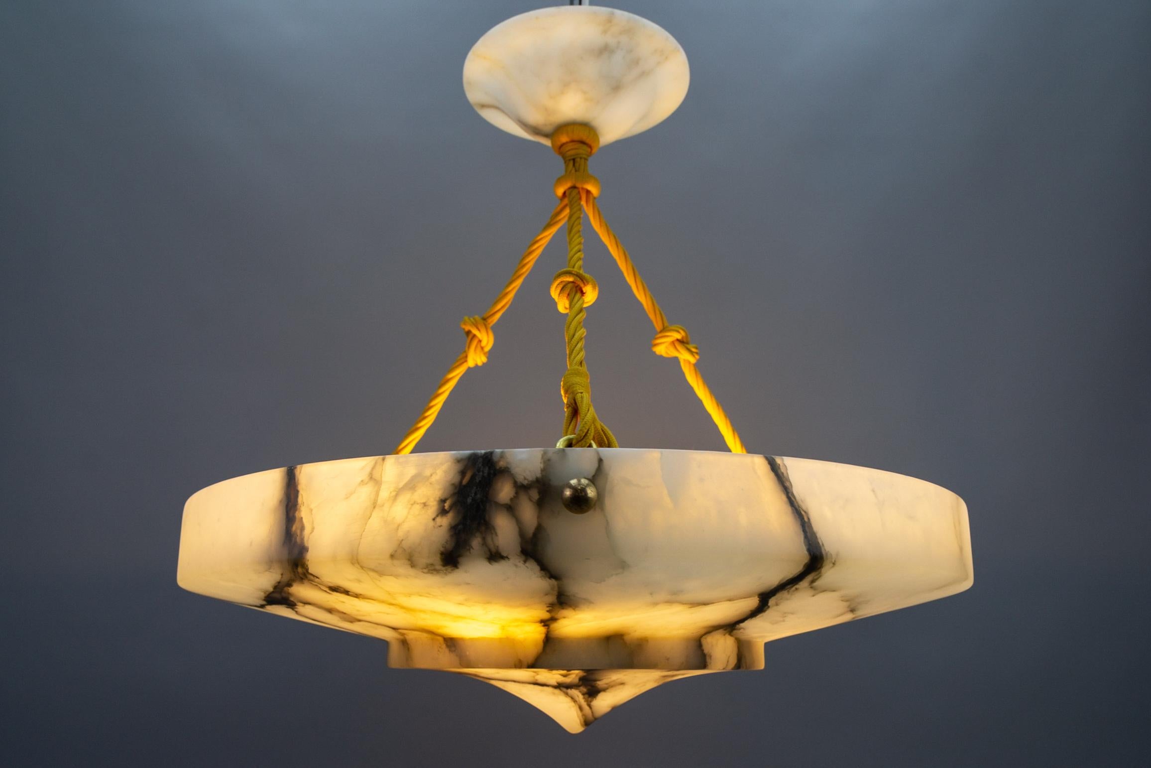 Art Deco Layered White and Black Alabaster Pendant Light, 1920s 2
