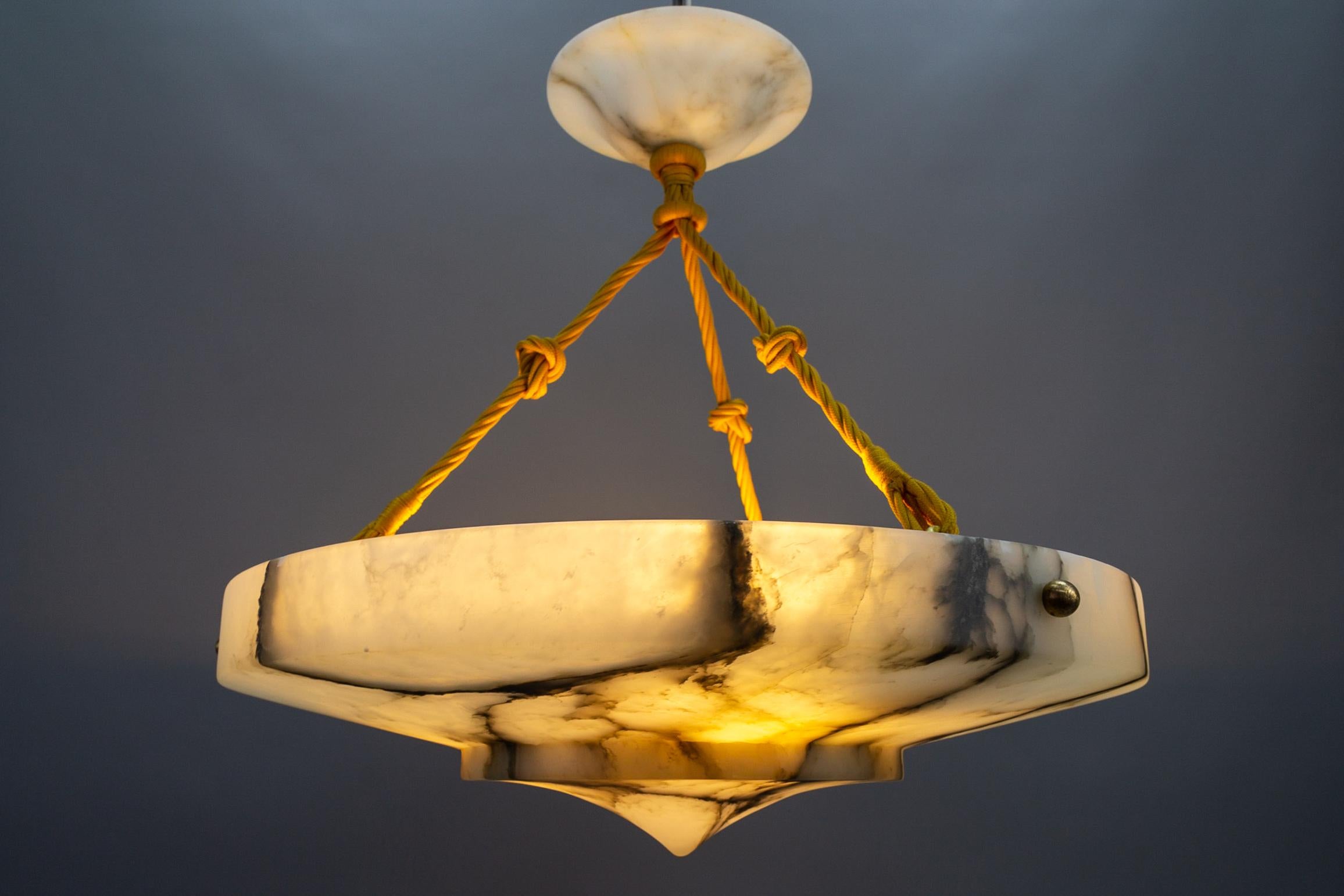 Art Deco Layered White and Black Alabaster Pendant Light, 1920s 3