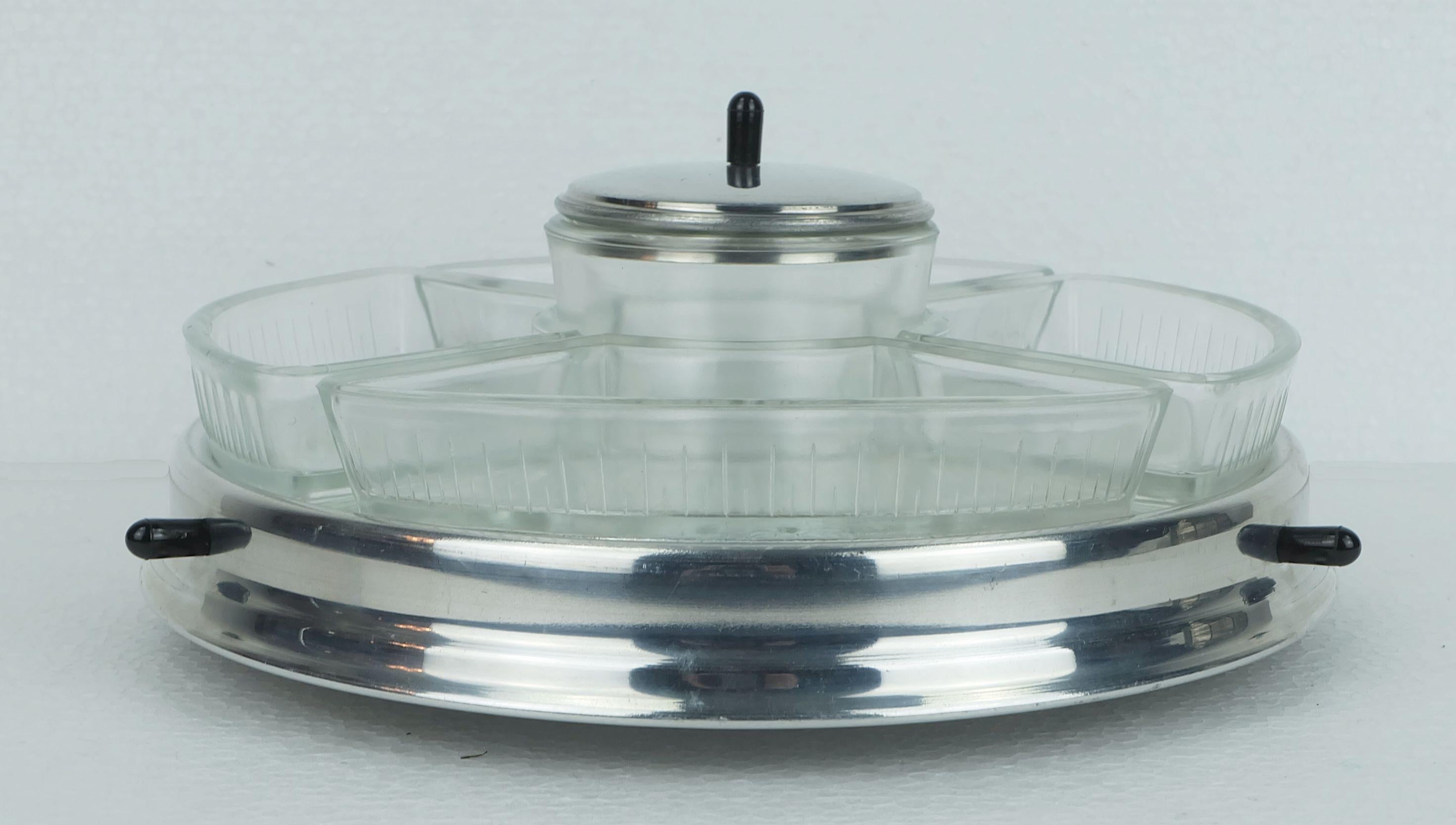 Art déco art déco lazy susan RELISH SERVER 5 pieces set on rotating tray en vente