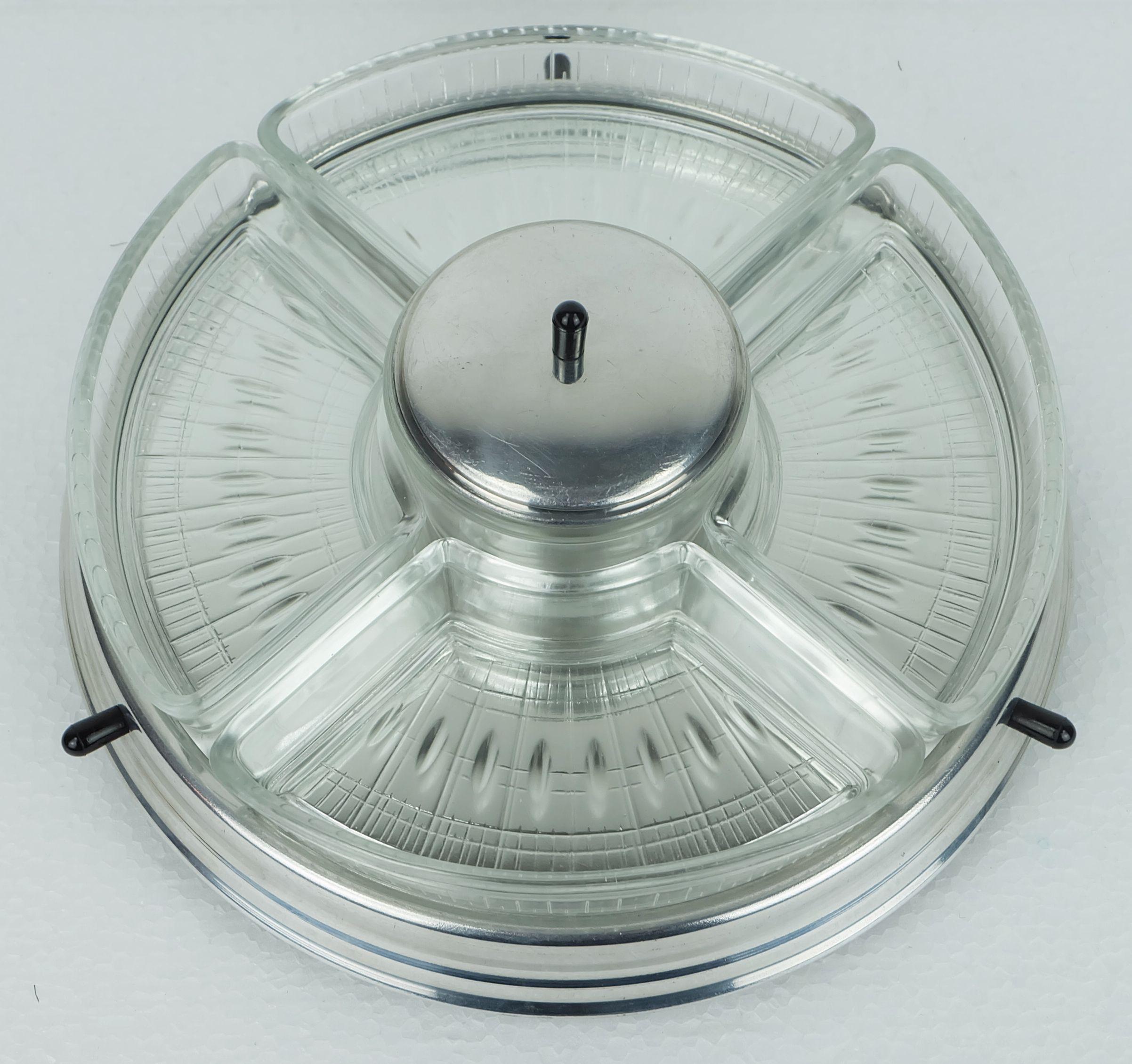 Français art déco lazy susan RELISH SERVER 5 pieces set on rotating tray en vente