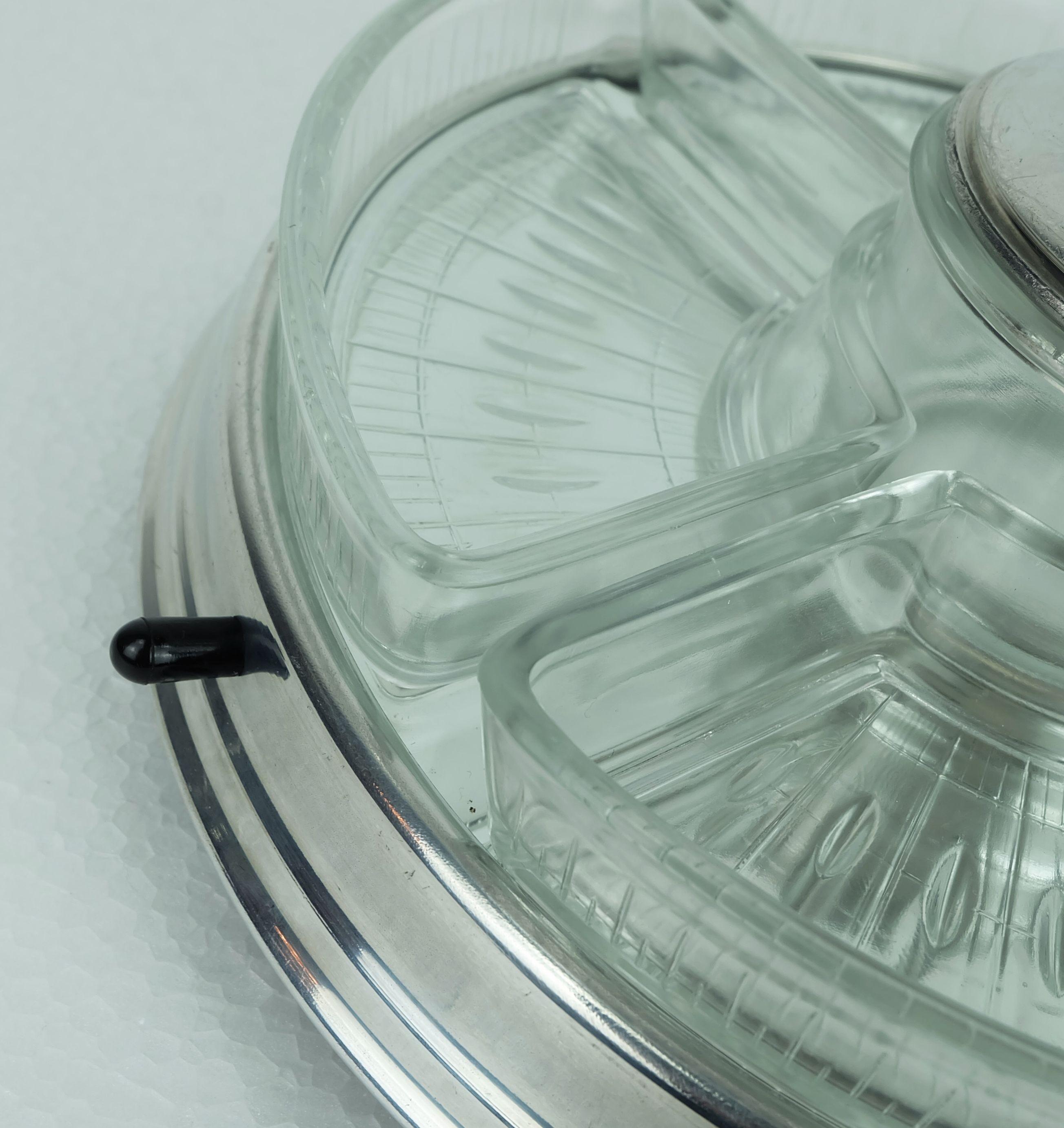 art déco lazy susan RELISH SERVER 5 pieces set on rotating tray Bon état - En vente à Mannheim, DE