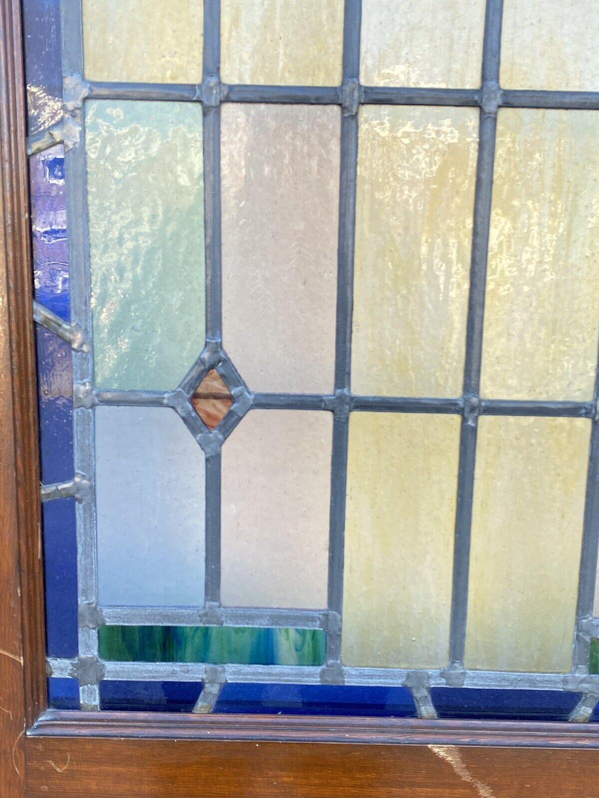 Art Deco Bleiglas-Holz-Hausfront-Tür in Rosa, Blau, Gelb und Grün (20. Jahrhundert) im Angebot