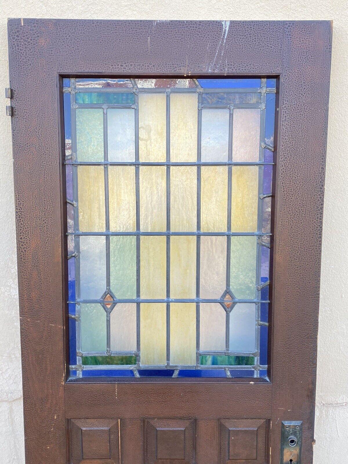 Art Deco Bleiglas-Holz-Hausfront-Tür in Rosa, Blau, Gelb und Grün im Angebot 2