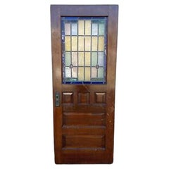Art Deco Leaded Stained Glass Wooden House Front Door Pink Blue Yellow Green