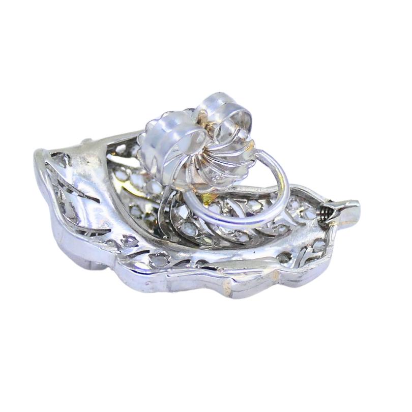 Art Deco Leaf Shaped Earrings Diamond Platinum Estate Jewelry In Good Condition For Sale In Beverly Hills, CA