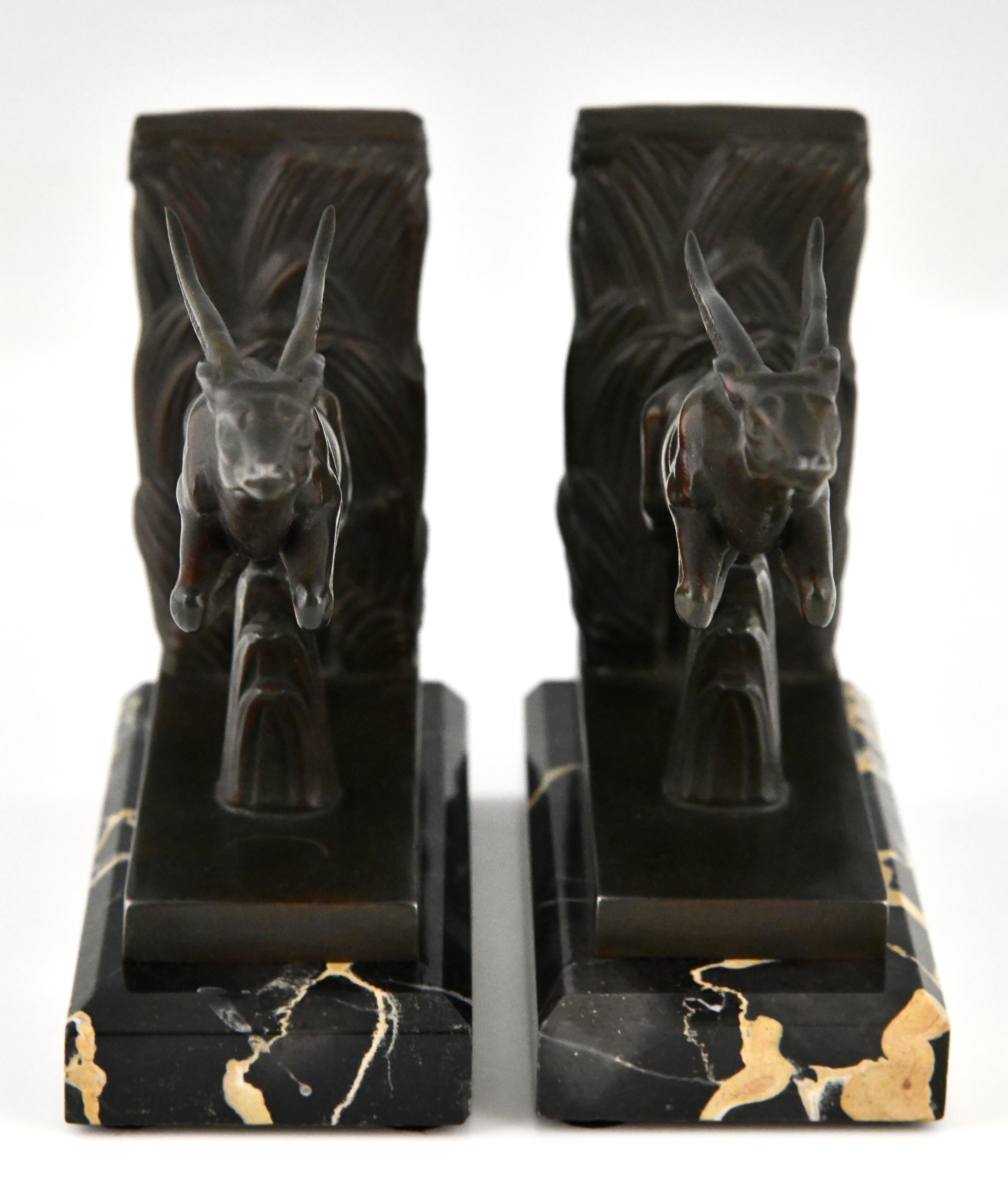 French  Art Deco Leaping Deer Bookends by Max Le Verrier 1930 France For Sale