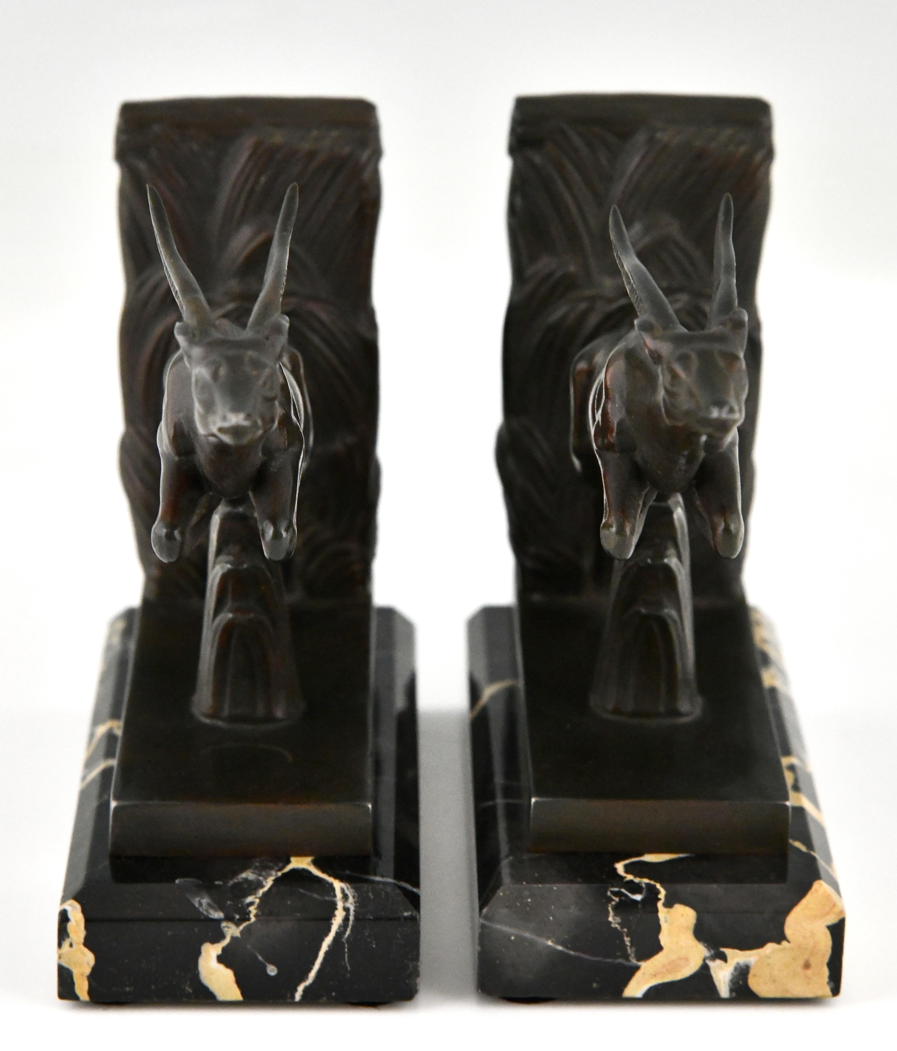 French Art Deco Leaping Deer Bookends by Max Le Verrier 1930 France