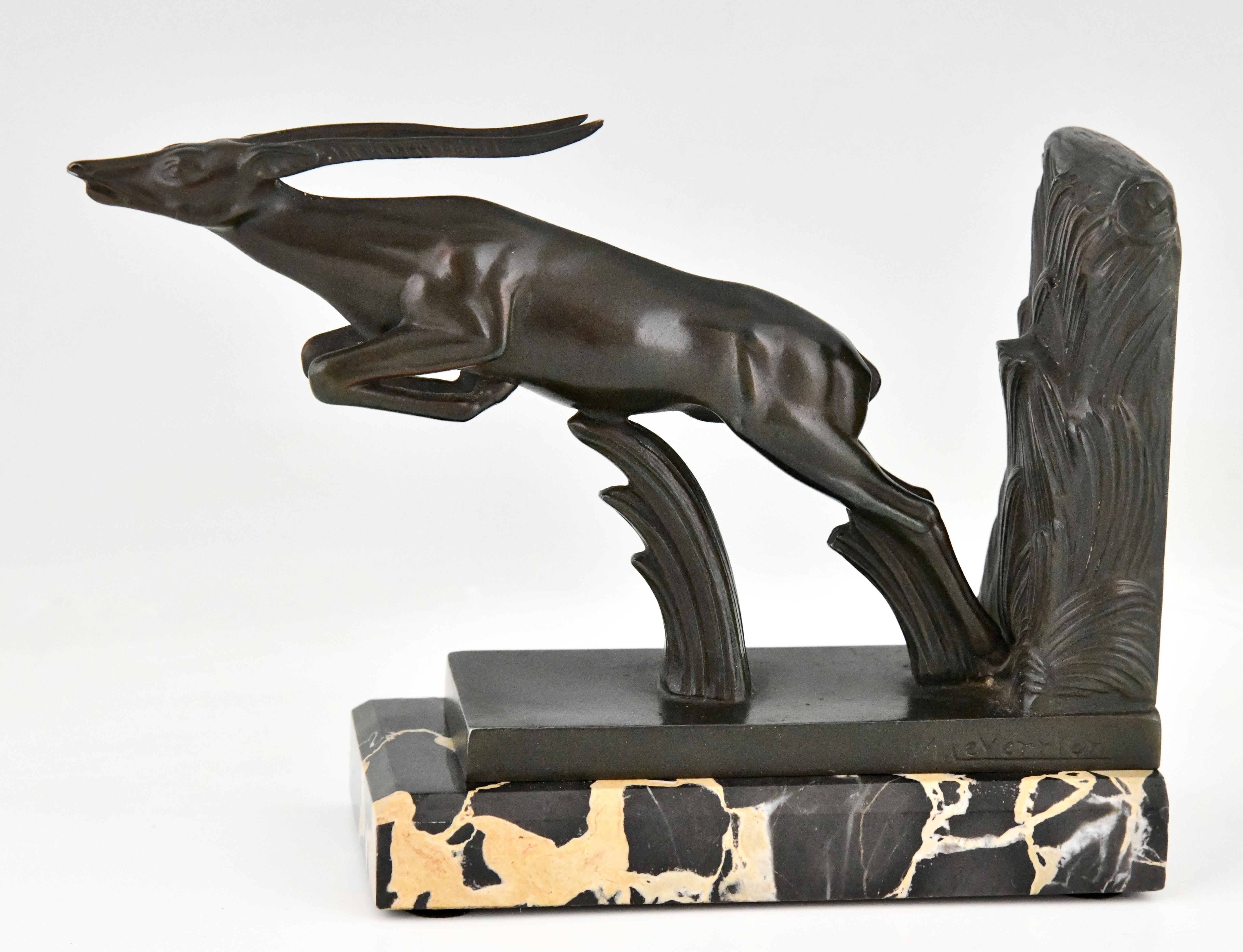 Mid-20th Century  Art Deco Leaping Deer Bookends by Max Le Verrier 1930 France For Sale