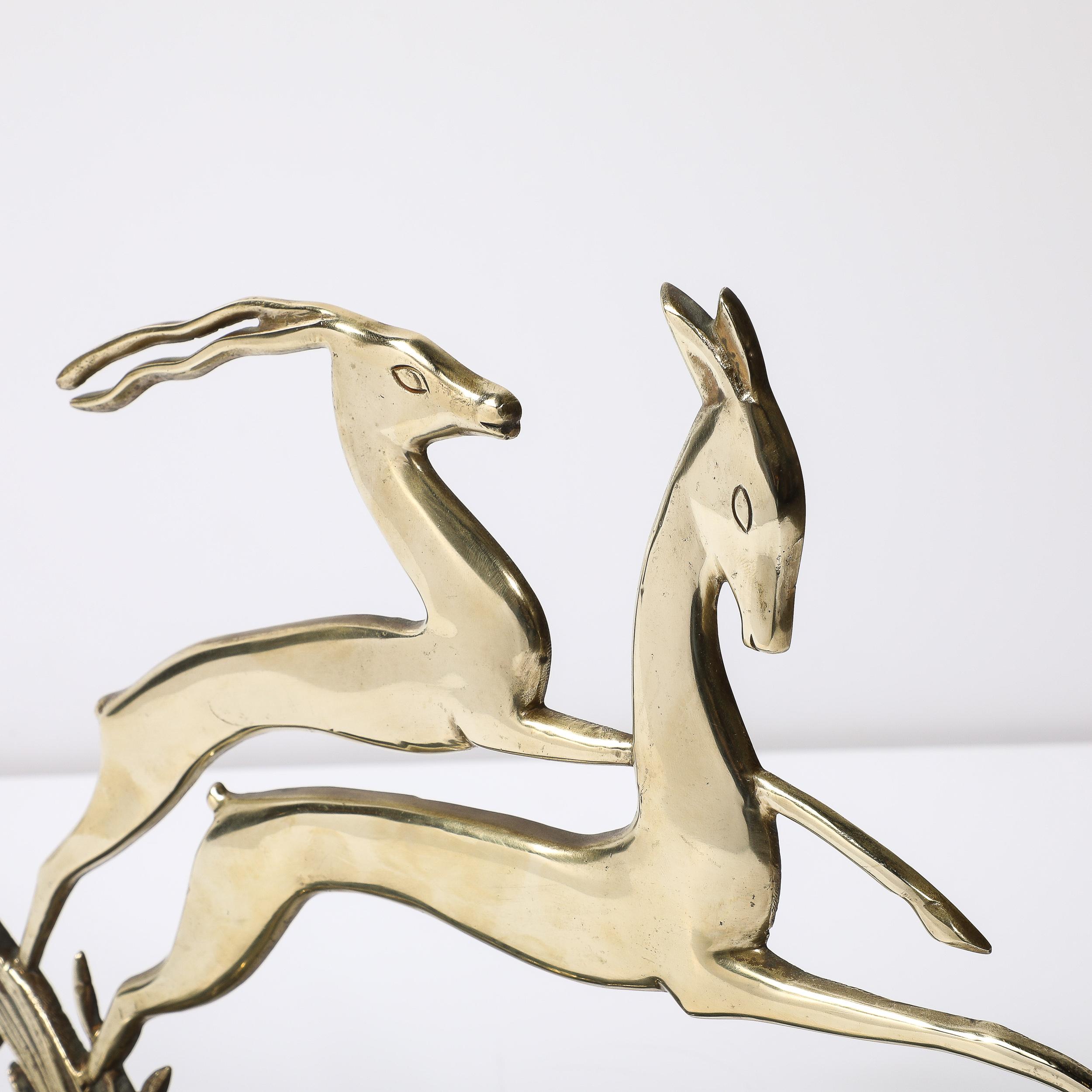 Art Deco Leaping Gazelle Sculpture in Polished Brass on Black Marble Base For Sale 1