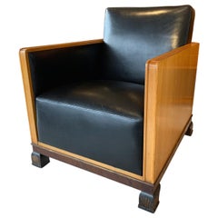 Art Deco Leather and Elm Armchair