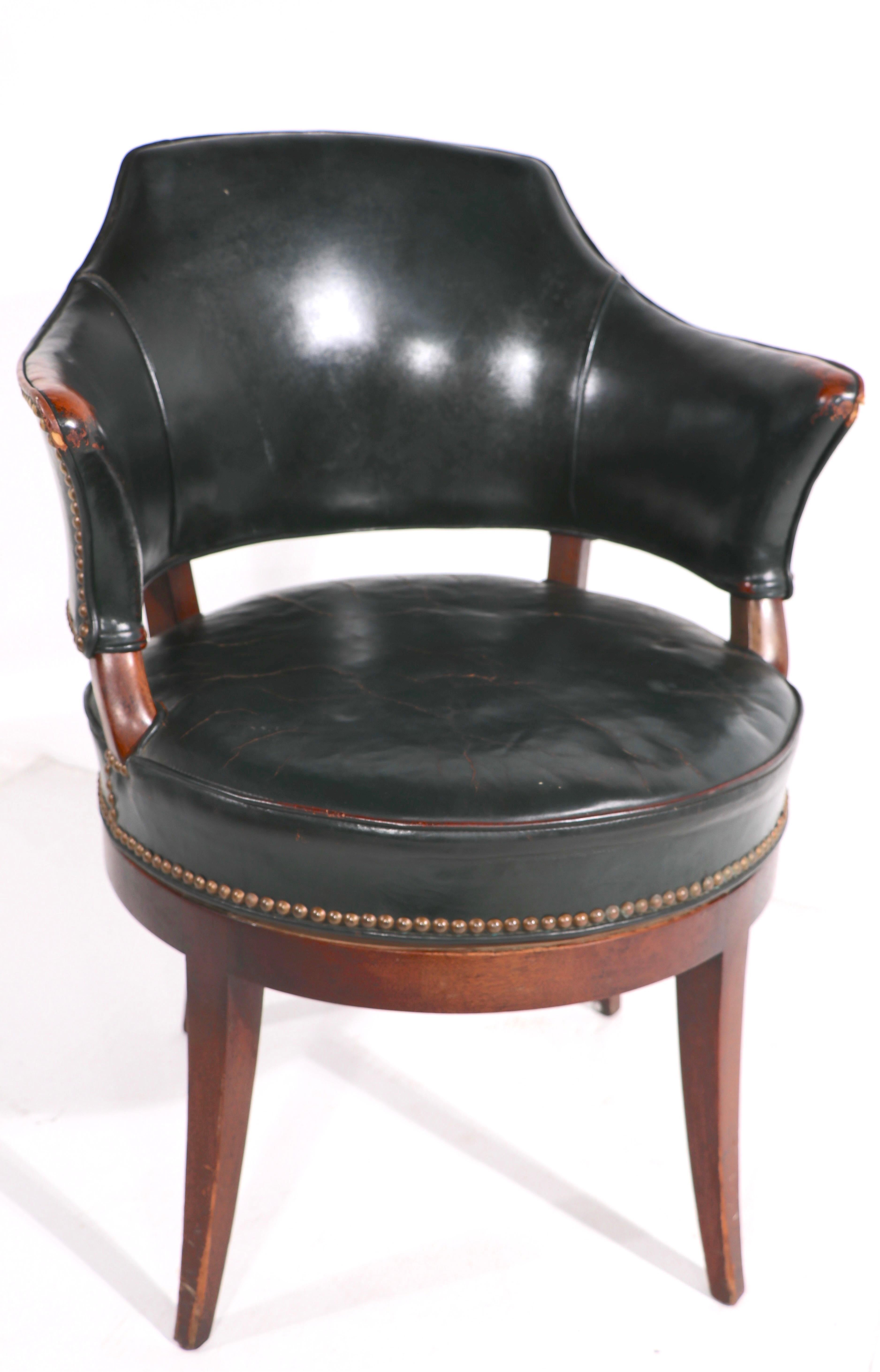 Art Deco Leather and Wood Swivel Vanity Stool 2