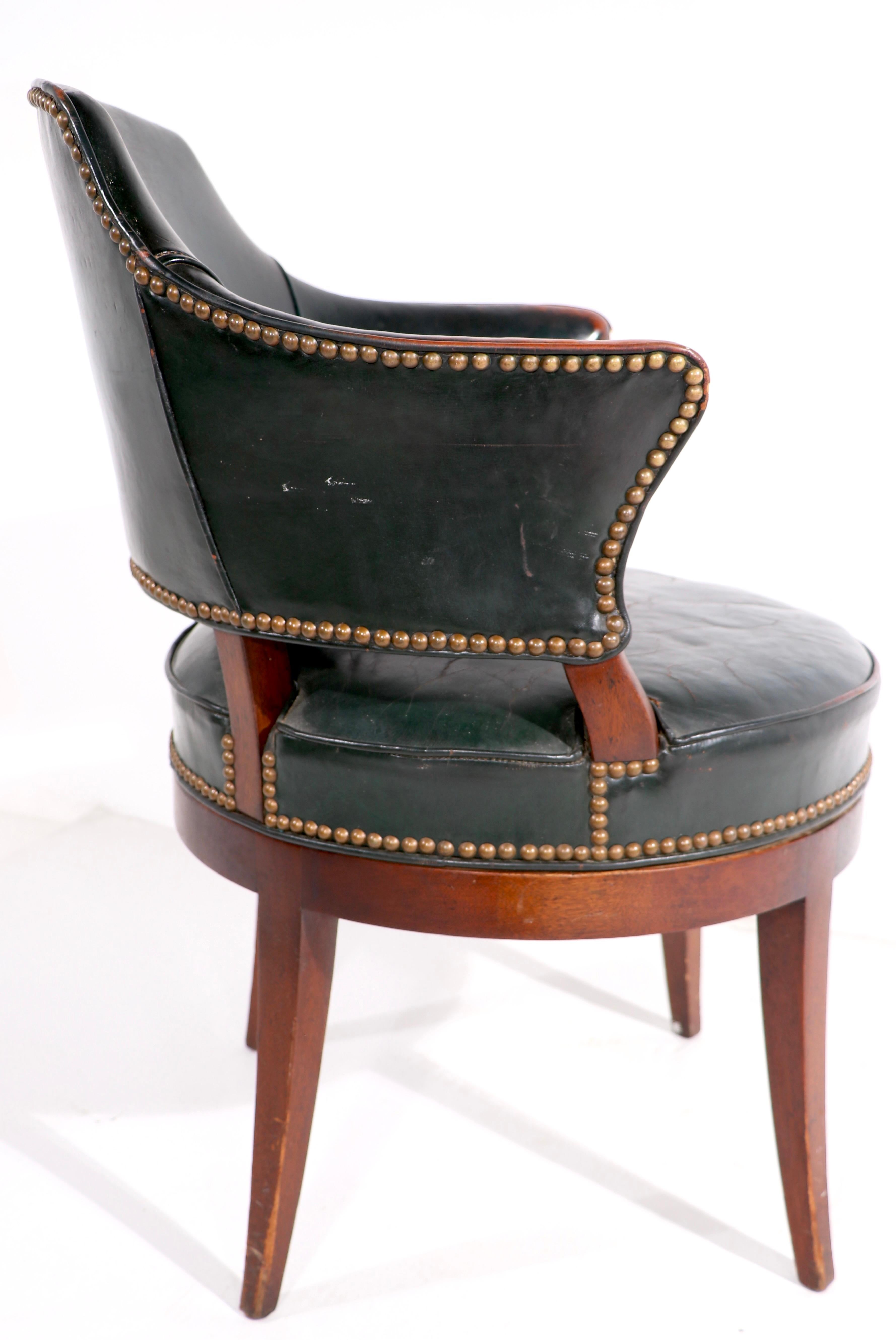Art Deco Leather and Wood Swivel Vanity Stool 3