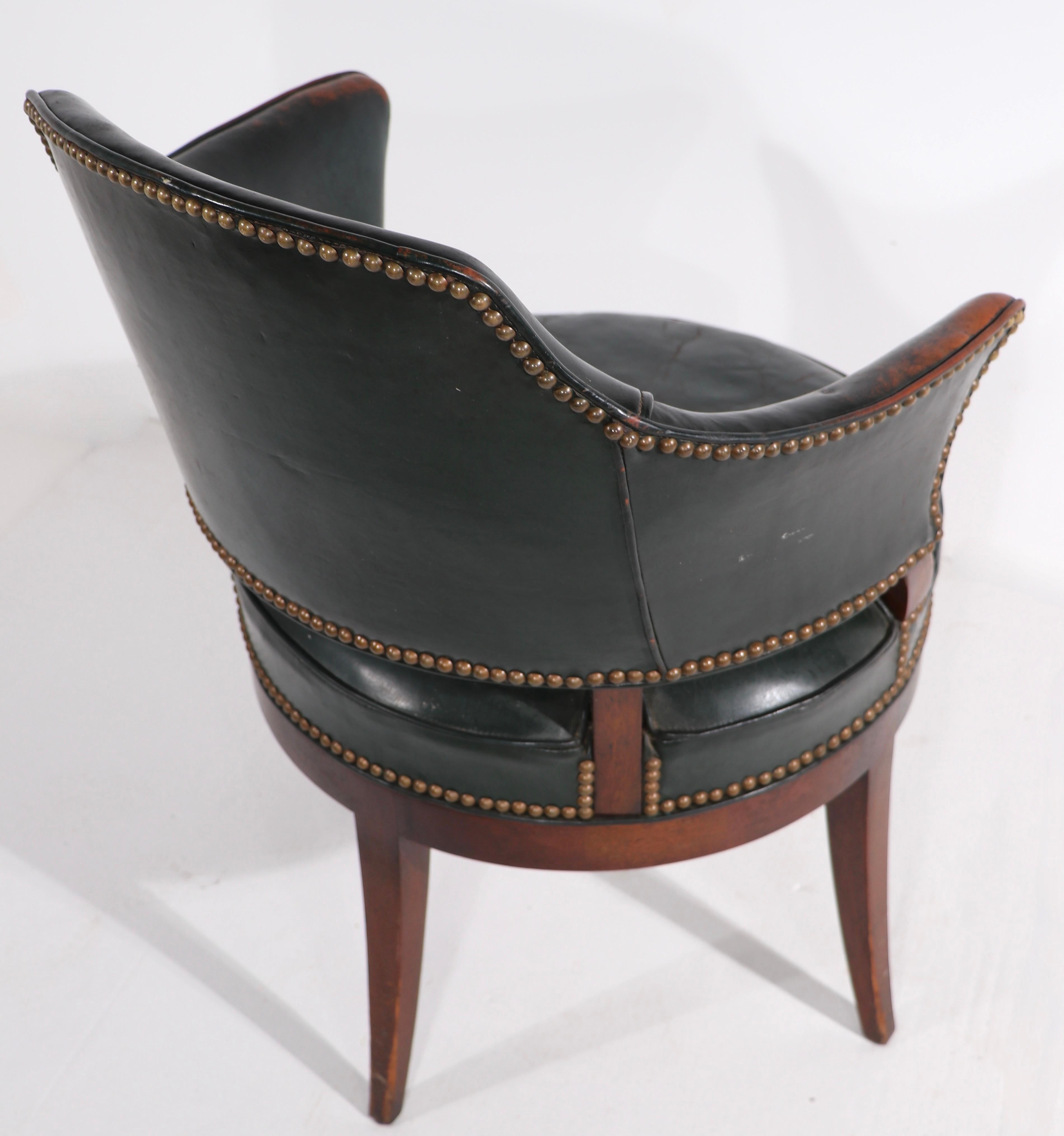 Art Deco Leather and Wood Swivel Vanity Stool 4