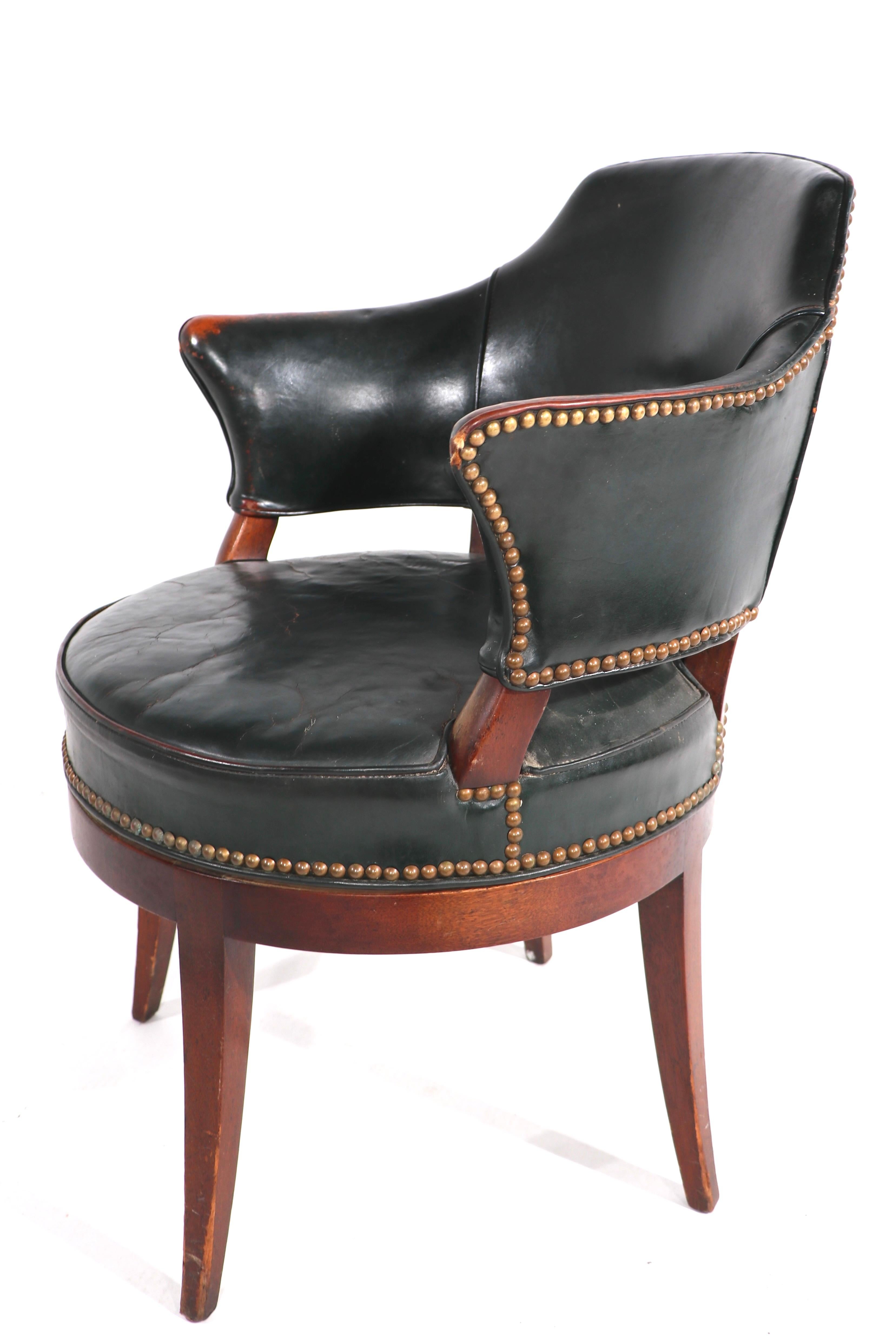 American Art Deco Leather and Wood Swivel Vanity Stool