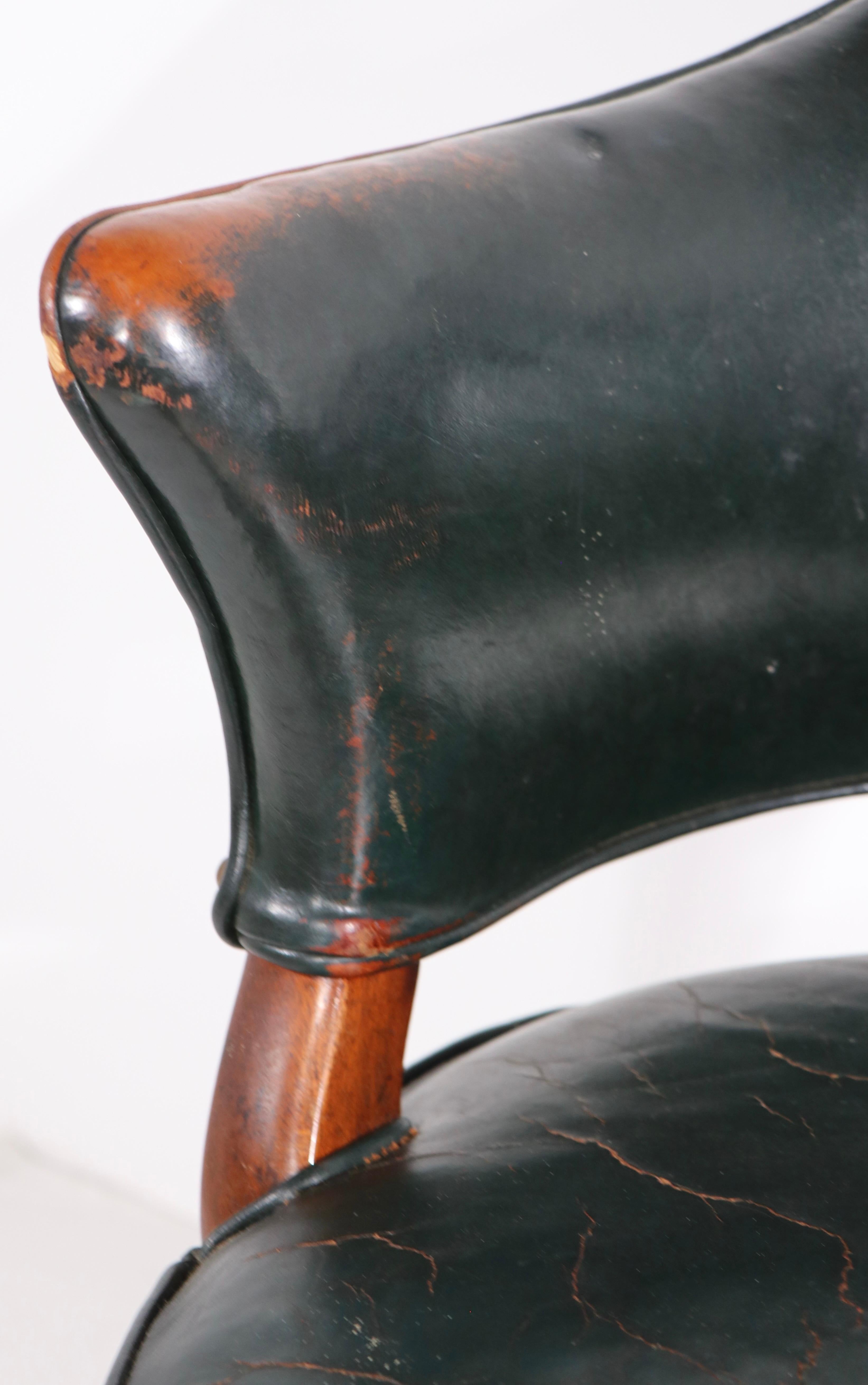 20th Century Art Deco Leather and Wood Swivel Vanity Stool