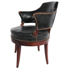 Art Deco Leather and Wood Swivel Vanity Stool