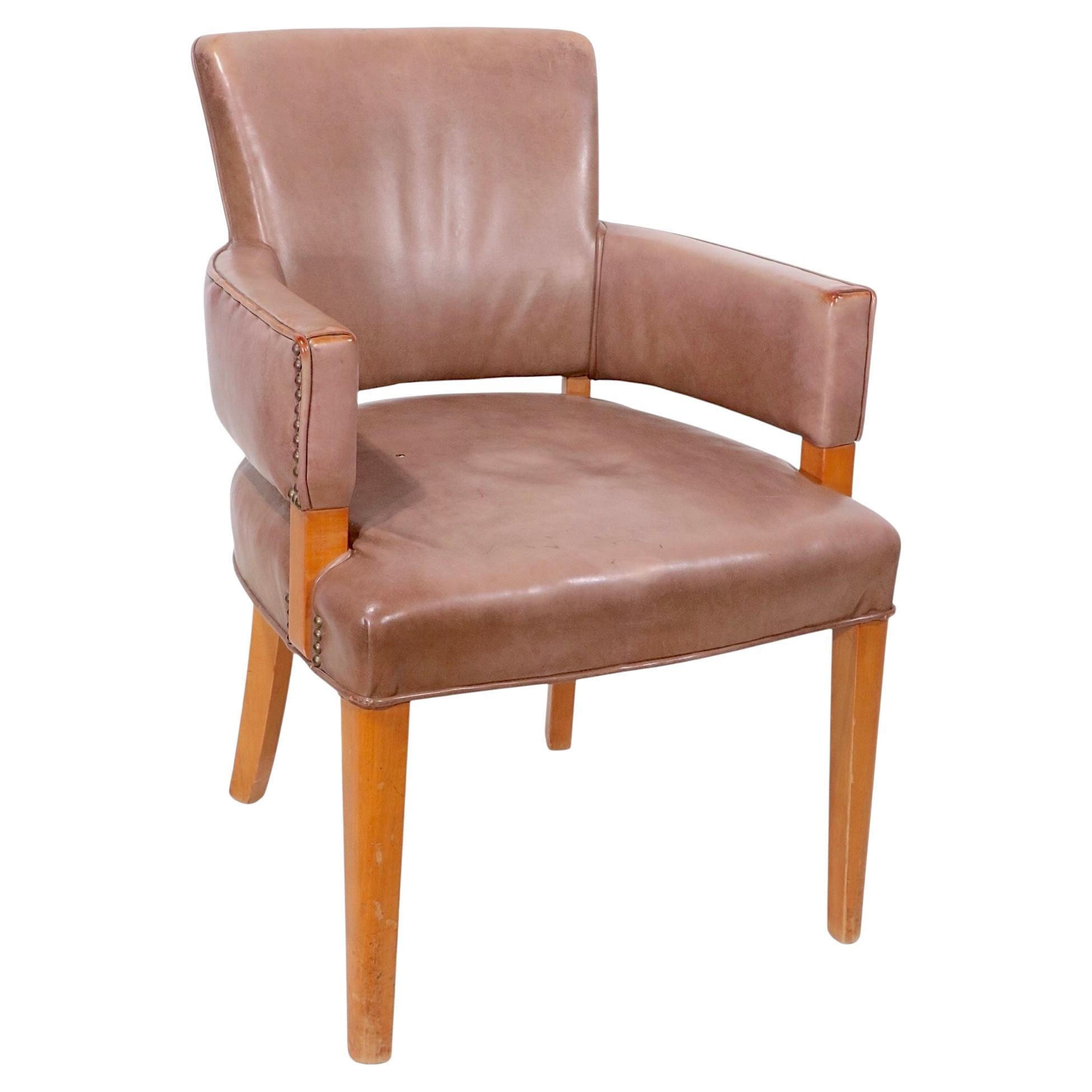 Art Deco Leather Arm Chair Retailed by Marshall Fields Chicago For Sale