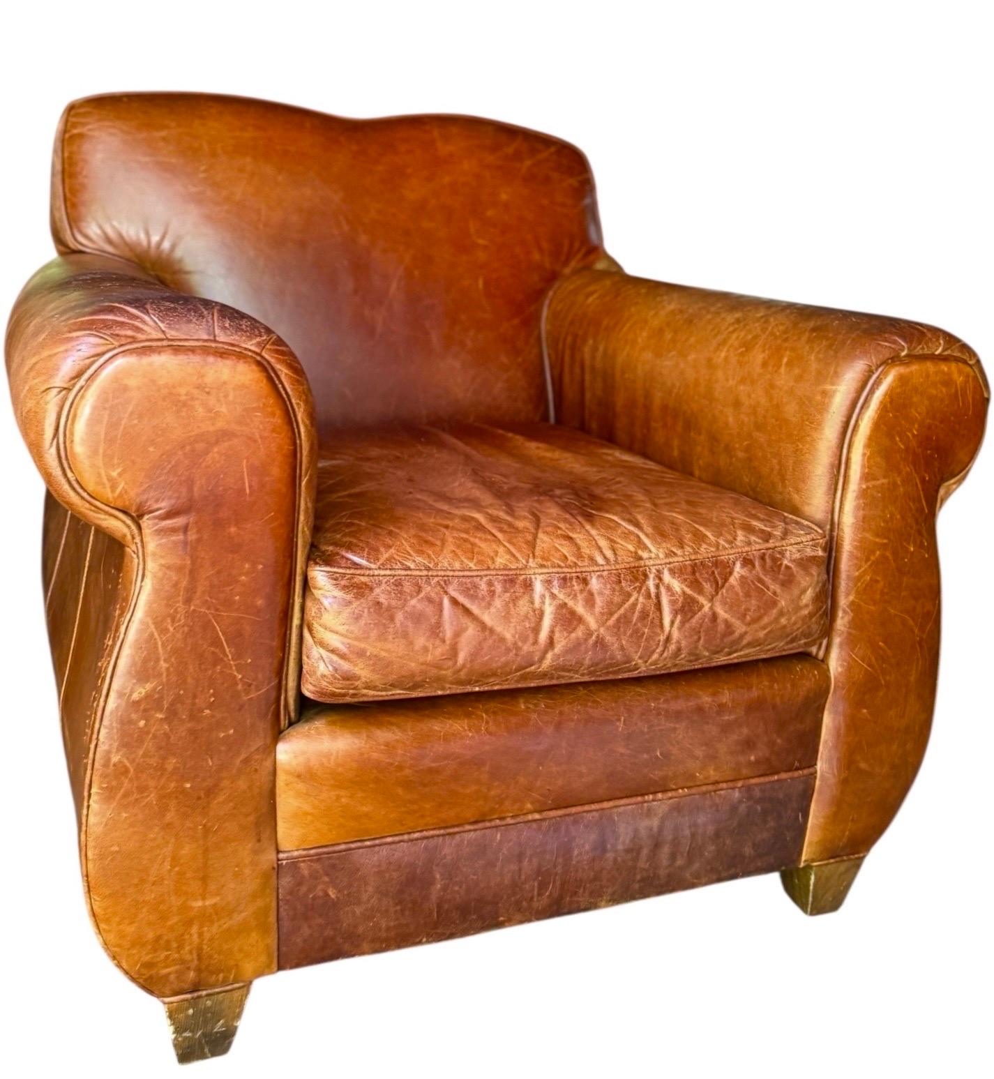 Sillón de cuero Art Déco Atribuido a Mitchell Gold Sillón de cuero Manhattan Art Decó en venta