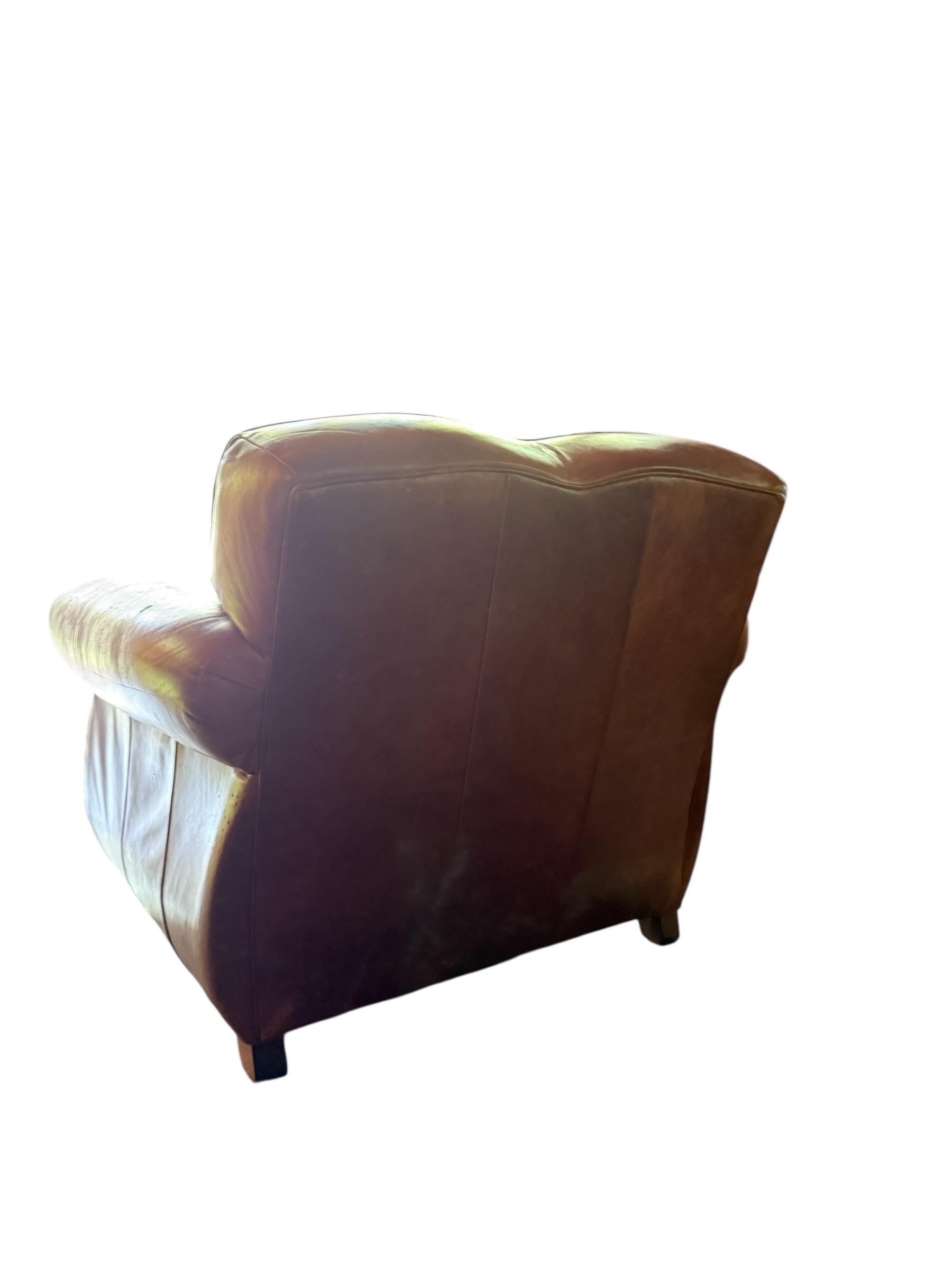 Sillón de cuero Art Déco Atribuido a Mitchell Gold Sillón de cuero Manhattan en Bueno estado para la venta en Rochester, NY
