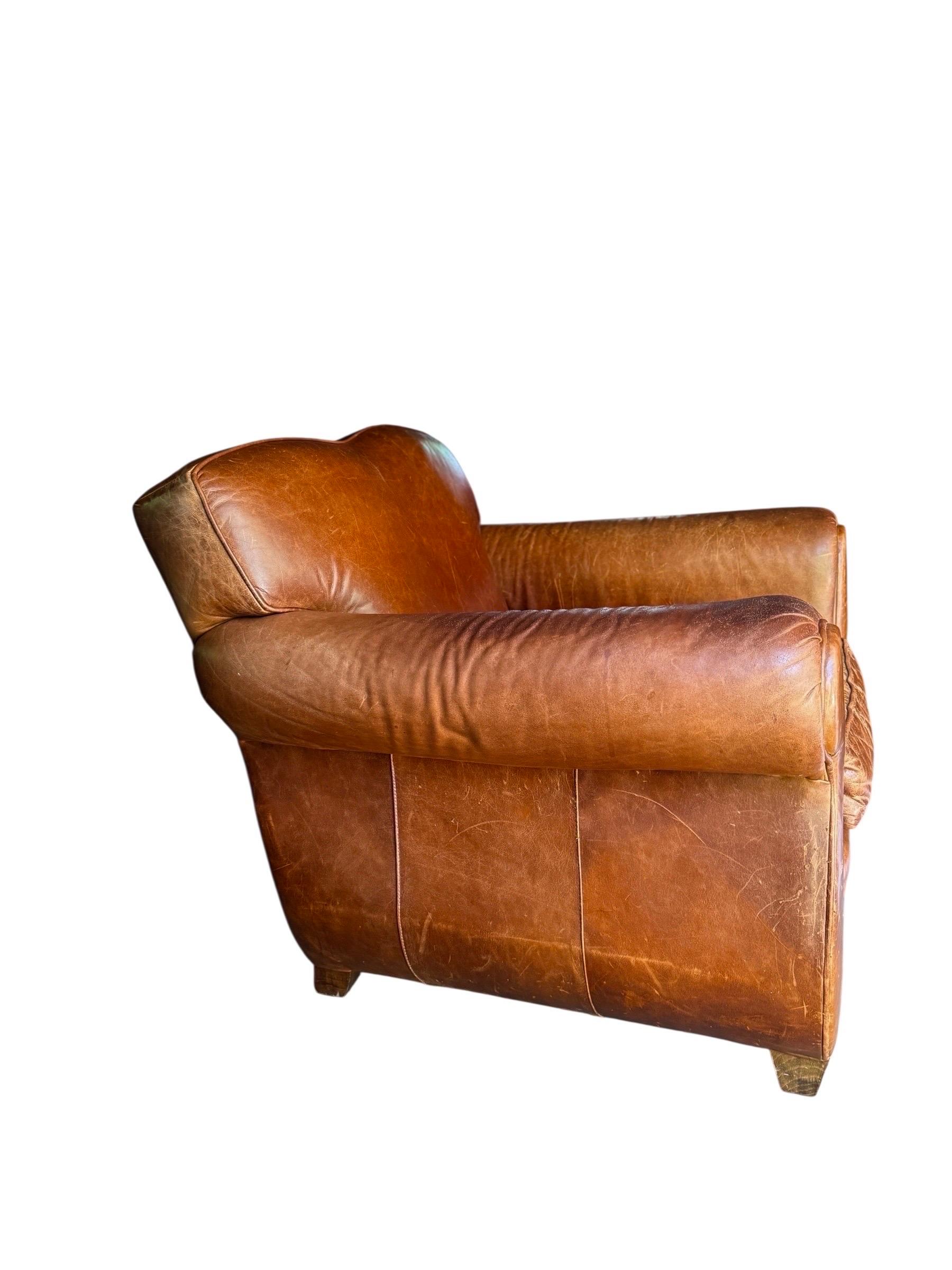 Sillón de cuero Art Déco Atribuido a Mitchell Gold Sillón de cuero Manhattan siglo XX en venta