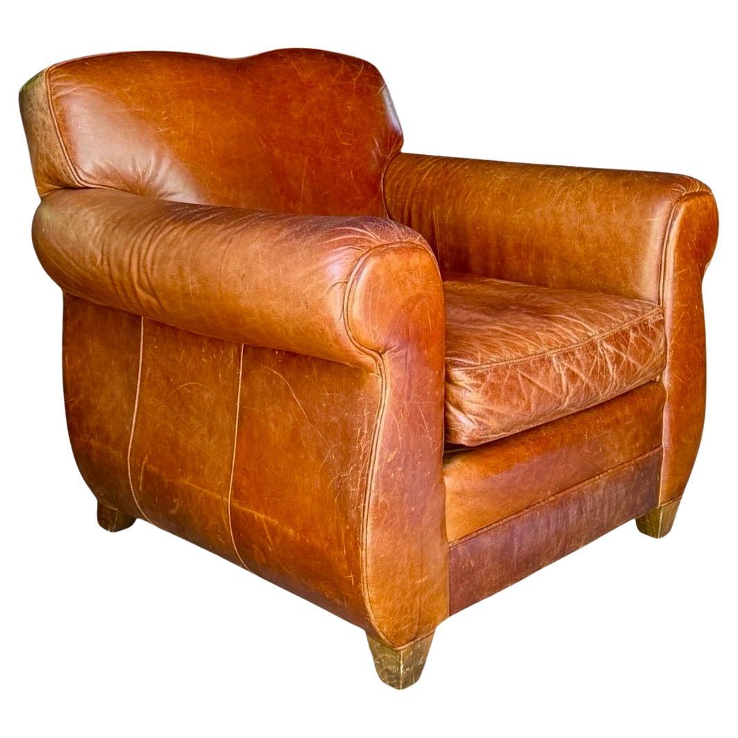 Sillón de cuero Art Déco Atribuido a Mitchell Gold Sillón de cuero Manhattan en venta