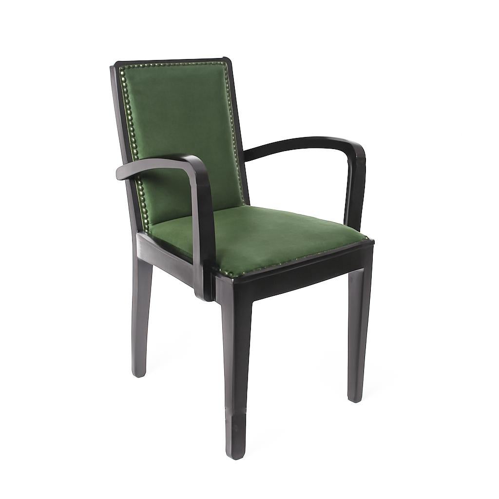 Français Fauteuil Art Déco en cuir laqué noir, 20e siècle en vente