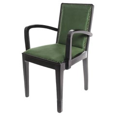 Art Deco Leather Black Lacquer Armchair, 20th Century