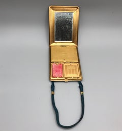Art Deco Leather Book Style Powder Compact with wrist strap by Mondaine 1920’s