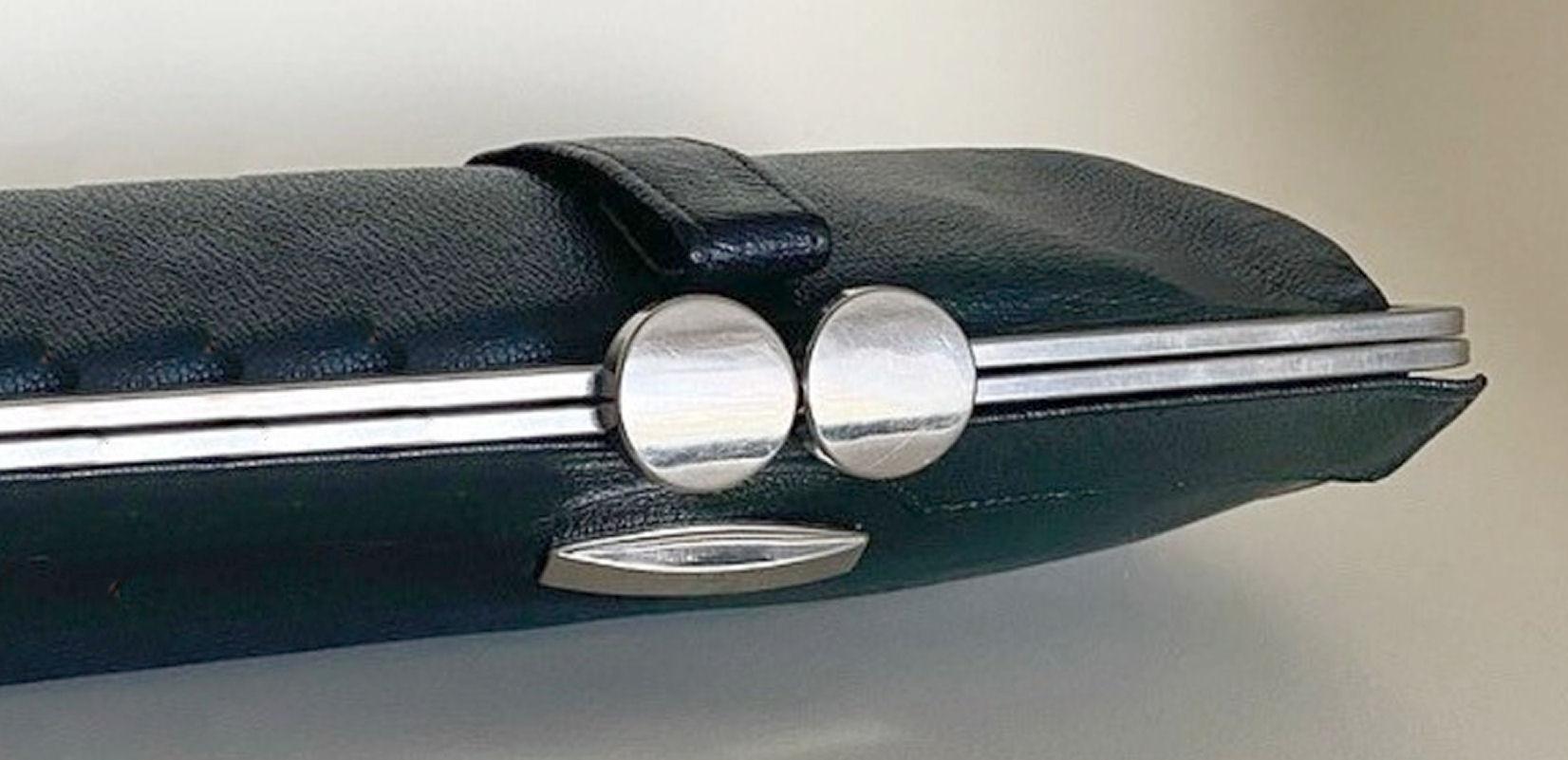 Art Deco Leather & Chrome Clutch handbag Purse, c1930 5