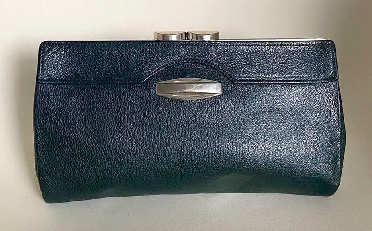 Art Deco Leather & Chrome Clutch handbag Purse, c1930 6