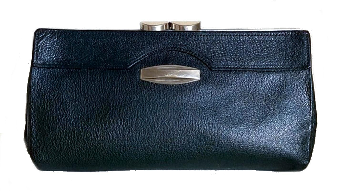 English Art Deco Leather & Chrome Clutch handbag Purse, c1930