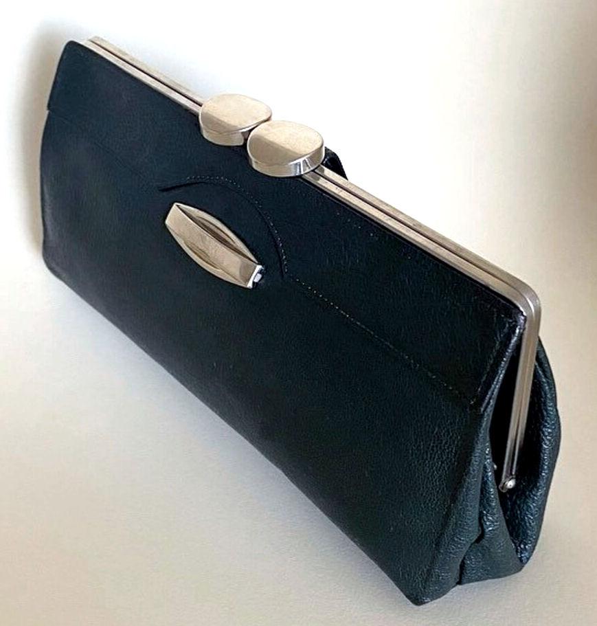 20th Century Art Deco Leather & Chrome Clutch handbag Purse, c1930