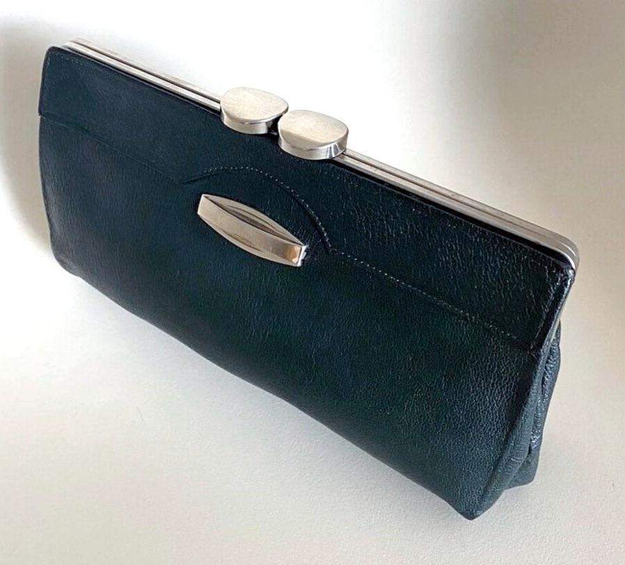 Art Deco Leather & Chrome Clutch handbag Purse, c1930 2
