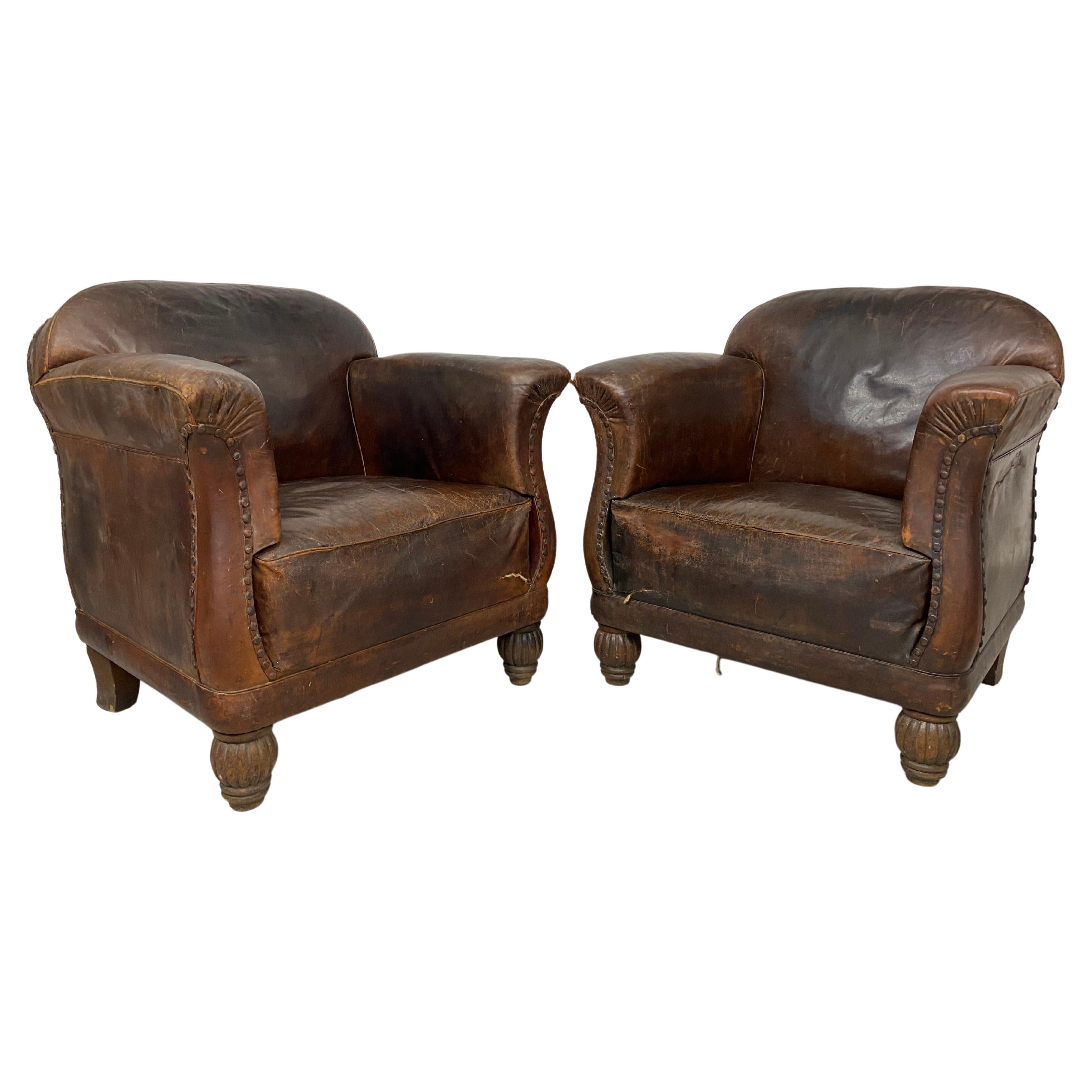 Art Deco Leather Club Armchairs For Sale at 1stDibs