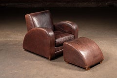 Art Deco Leather Club Chair and Ottoman by Legacy Leather