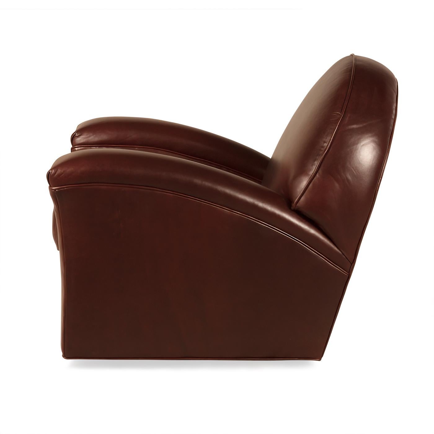 American Art Deco Style Leather Club Chair For Sale