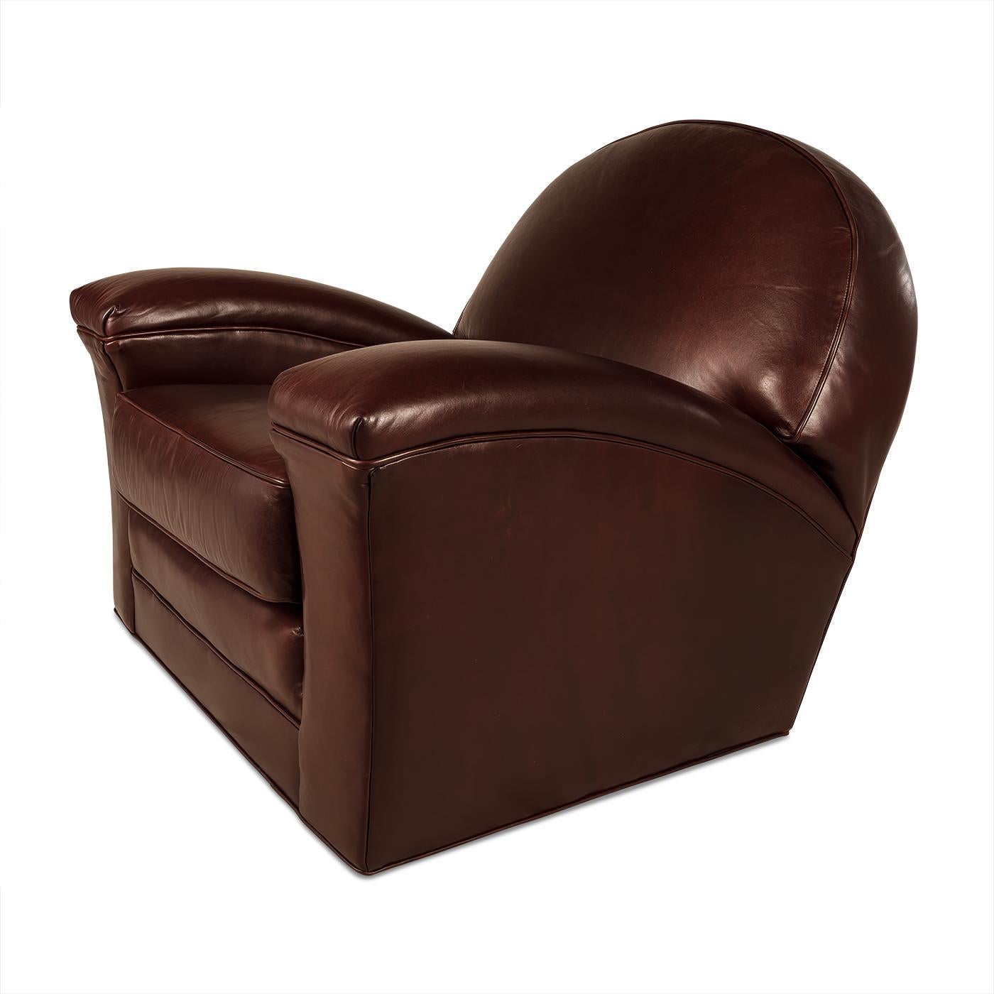 Contemporary Art Deco Style Leather Club Chair For Sale