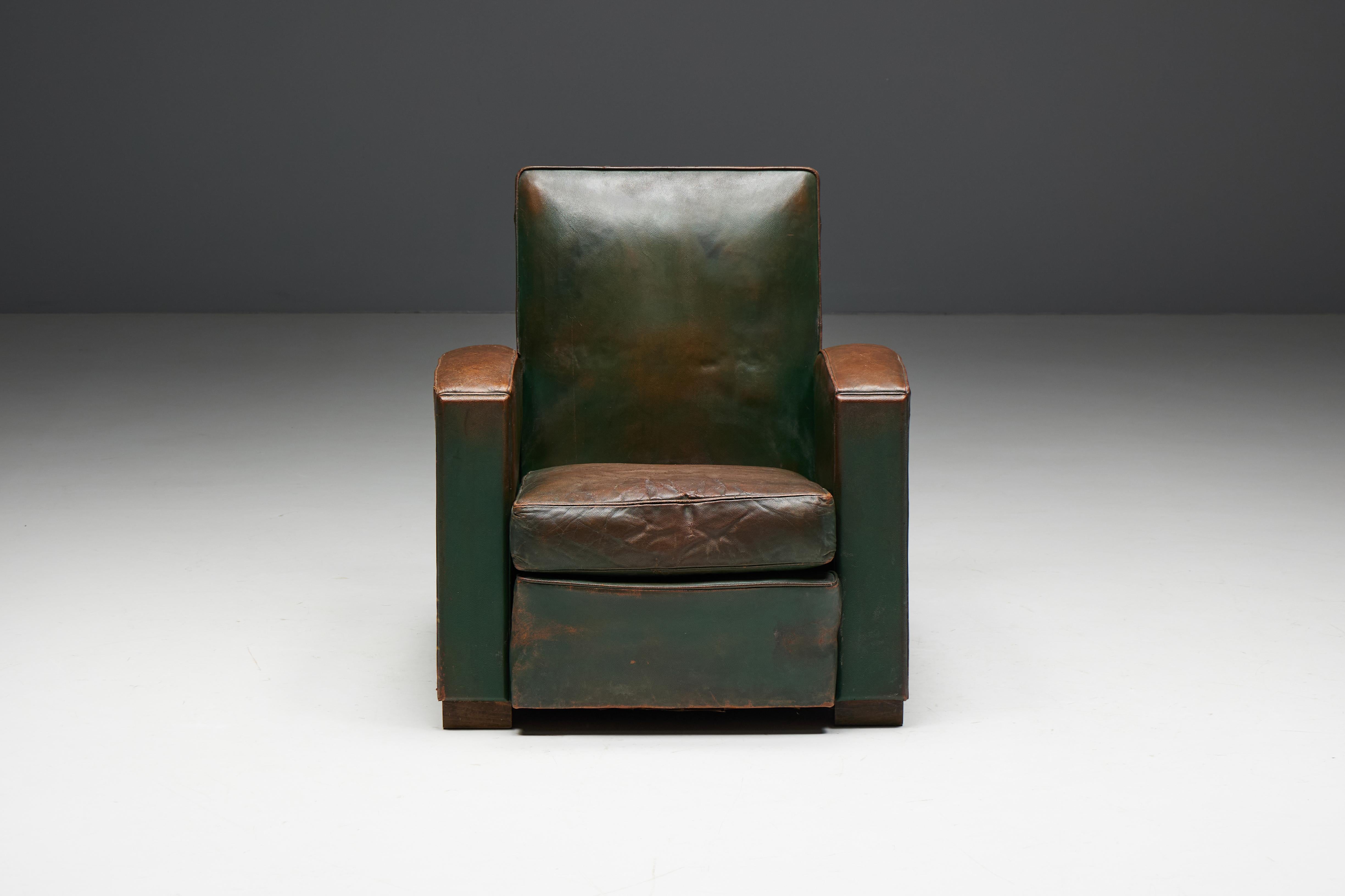 Art Deco Leather Club Chairs, France, 1930s For Sale 8