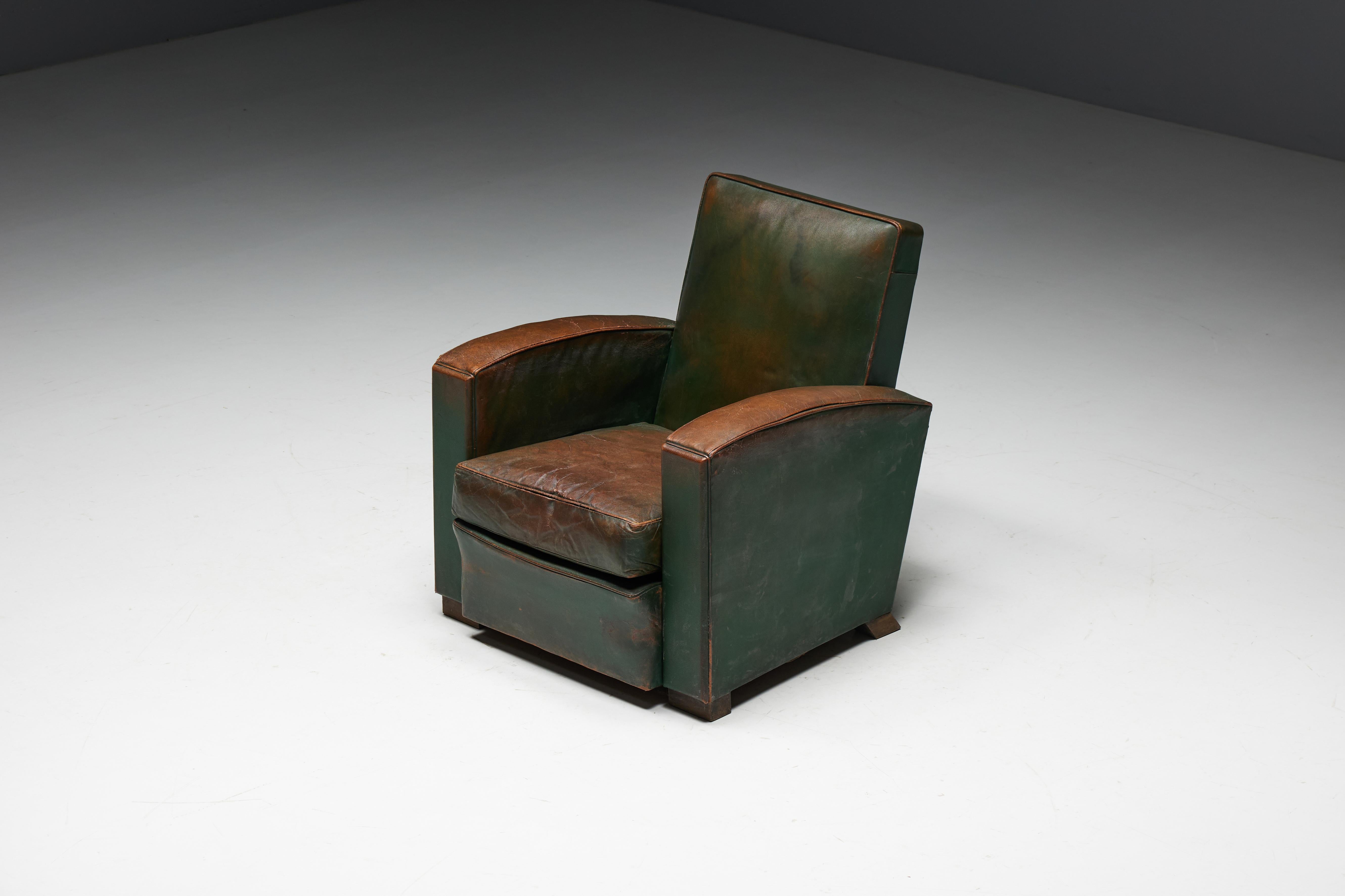 Art Deco Leather Club Chairs, France, 1930s For Sale 9