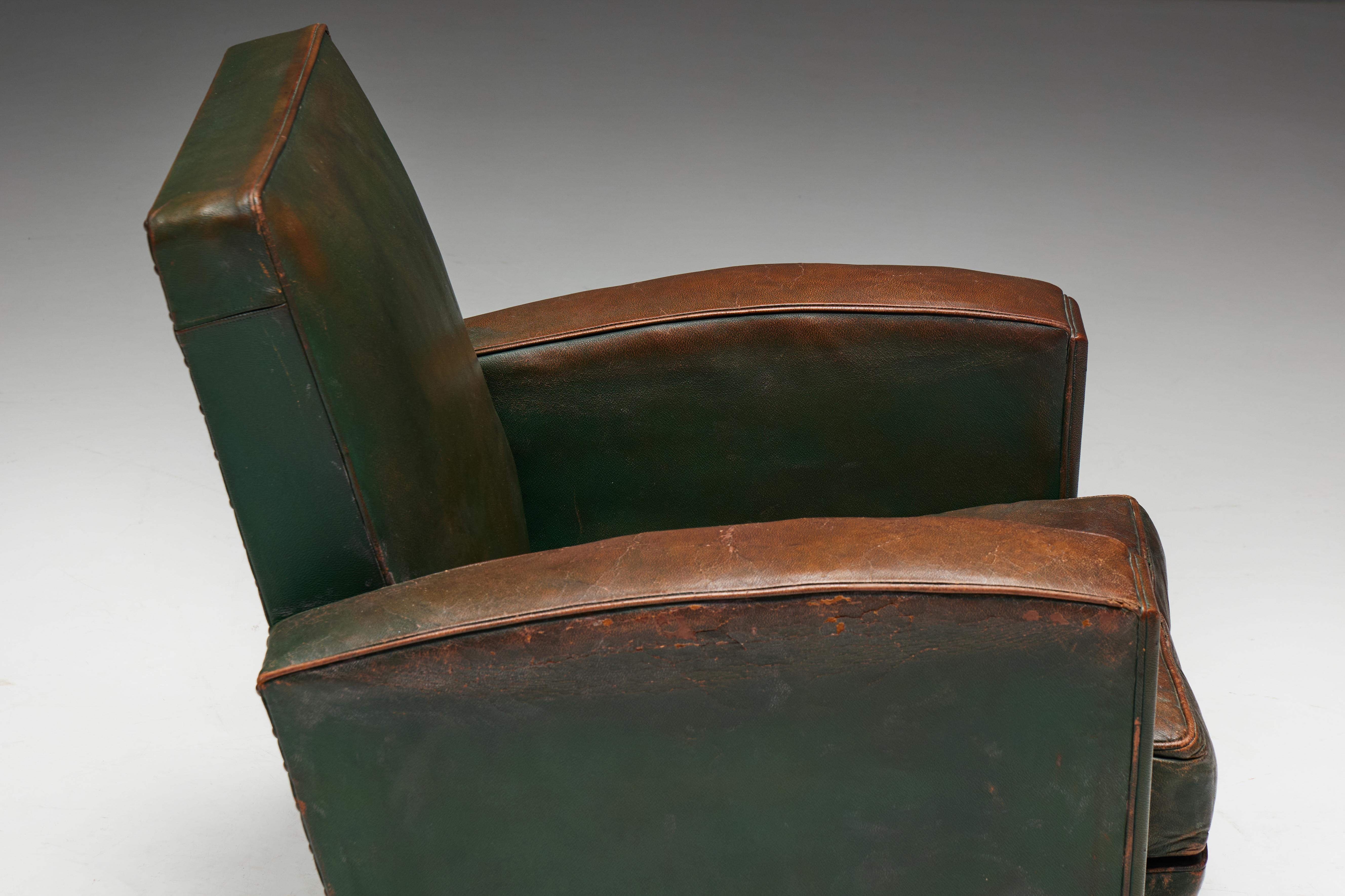 Art Deco Leather Club Chairs, France, 1930s For Sale 10
