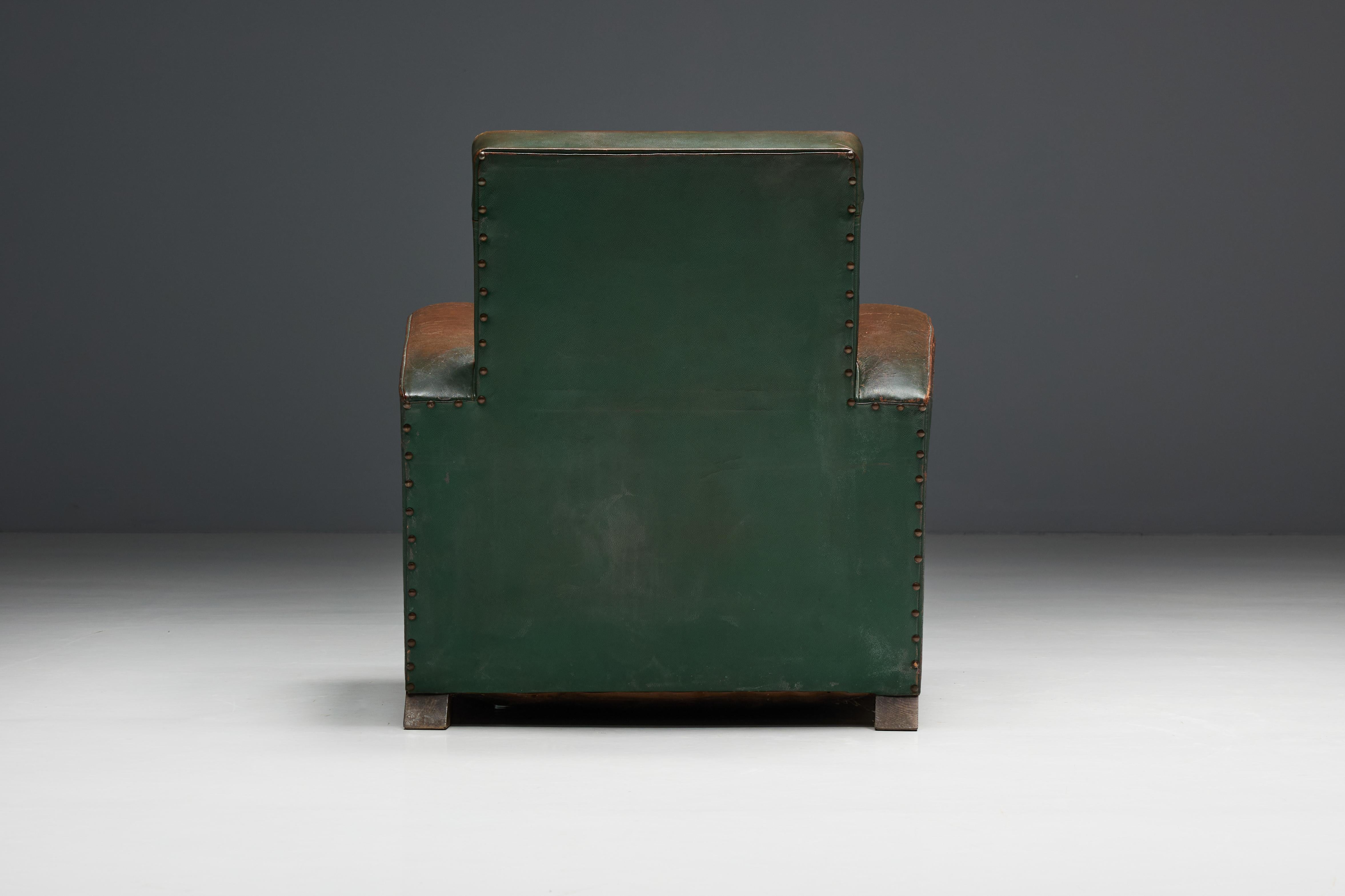 Art Deco Leather Club Chairs, France, 1930s For Sale 12