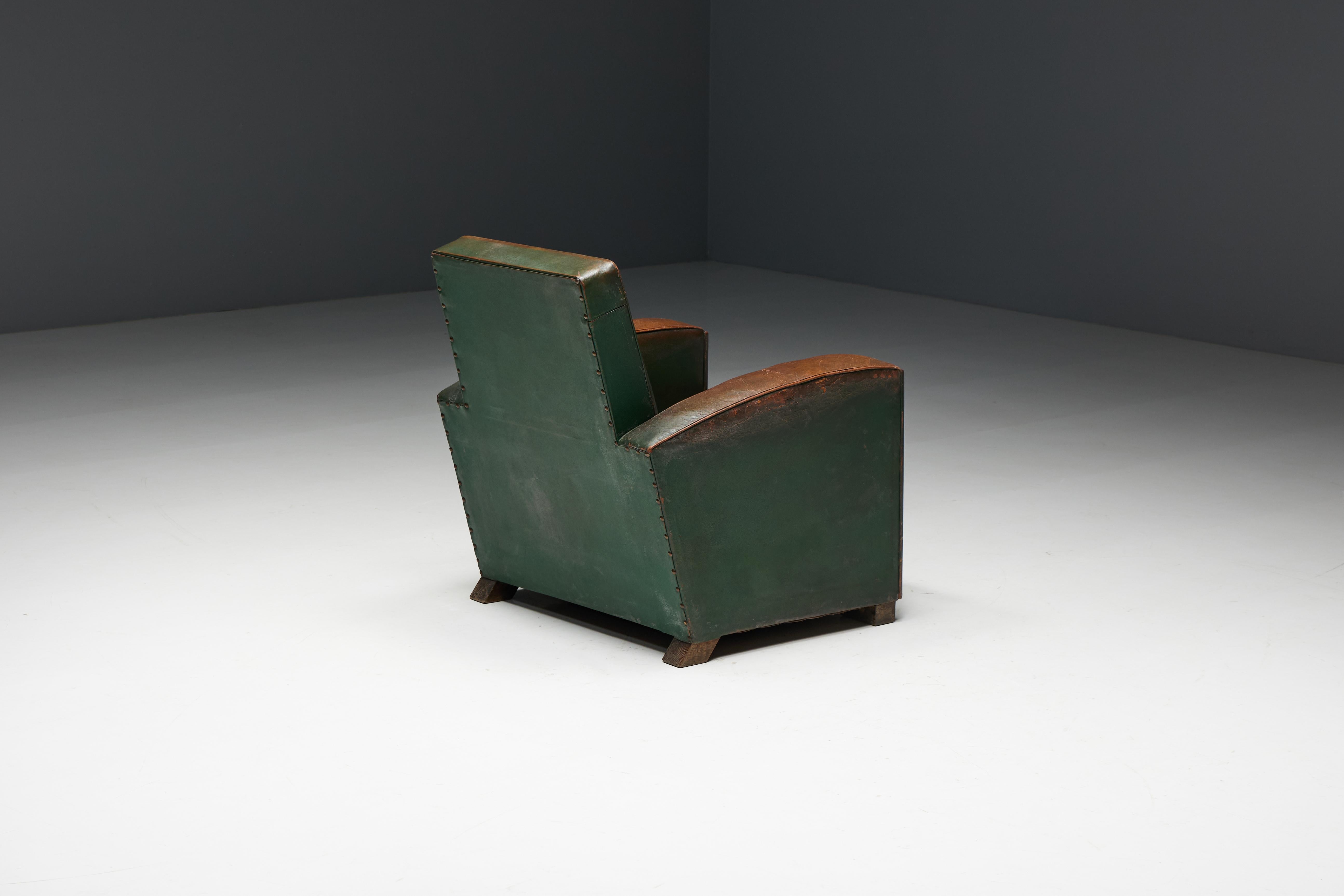 Art Deco Leather Club Chairs, France, 1930s For Sale 14