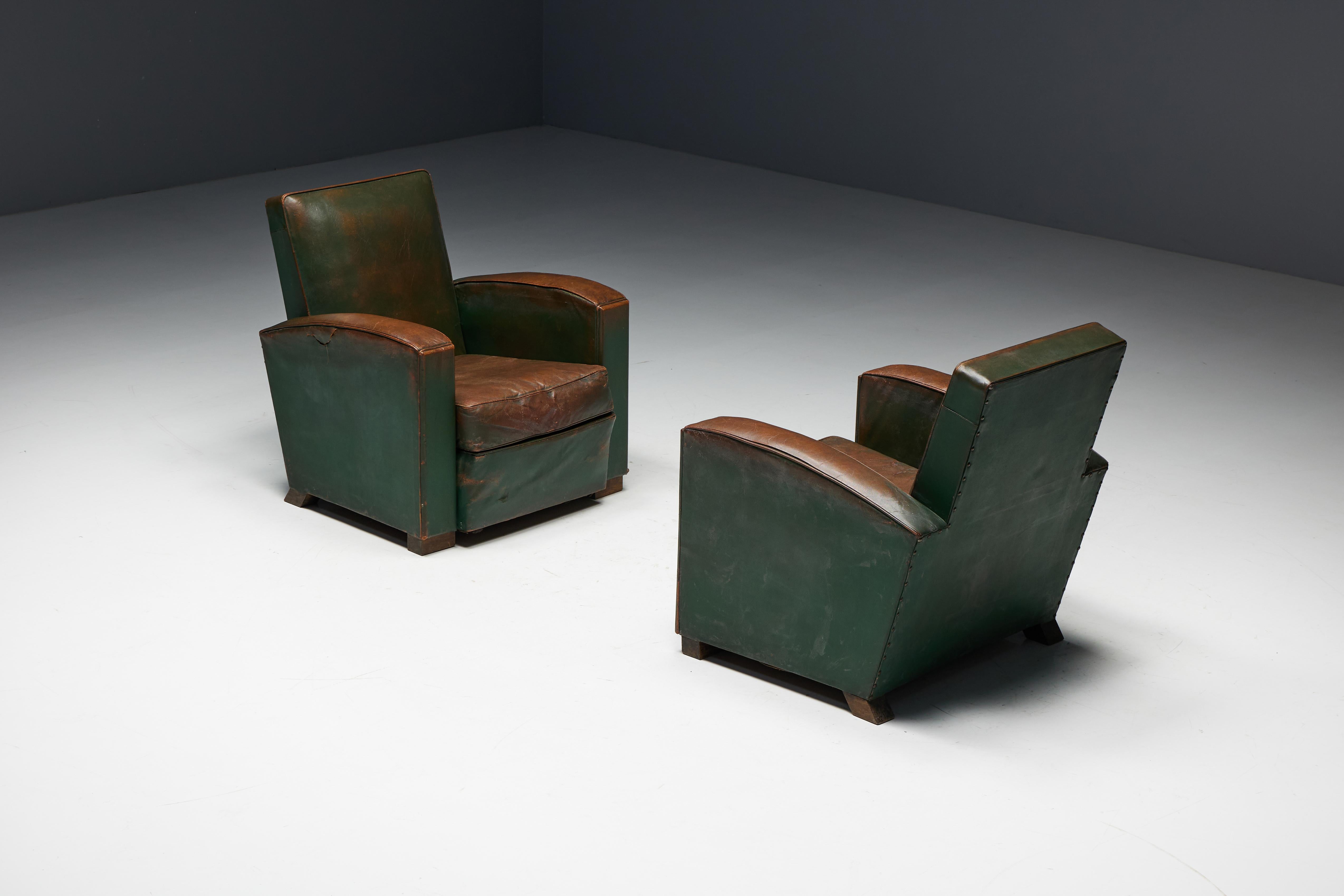 Art Deco Leather Club Chairs, France, 1930s In Good Condition For Sale In Antwerp, BE