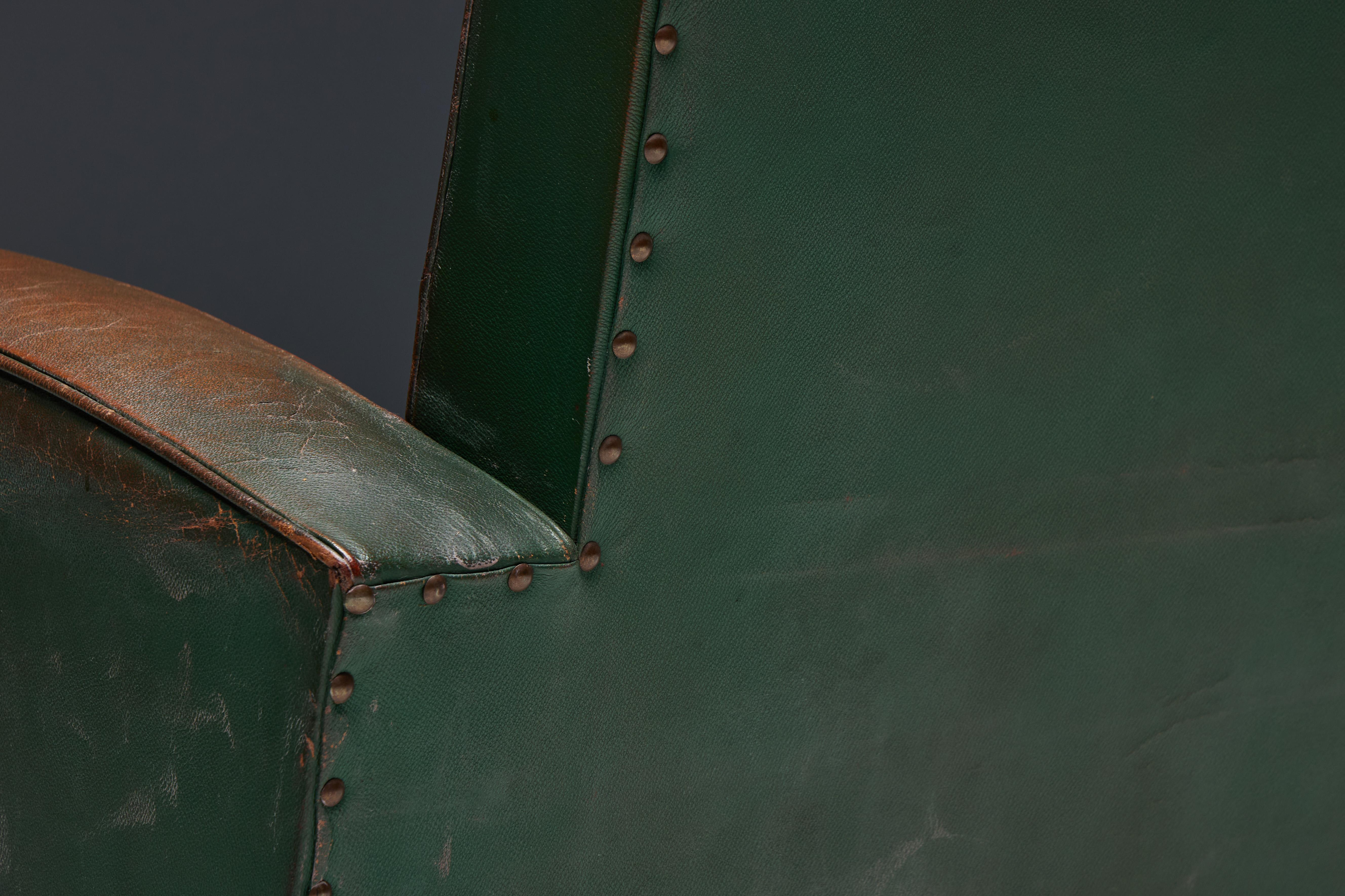 Mid-20th Century Art Deco Leather Club Chairs, France, 1930s For Sale