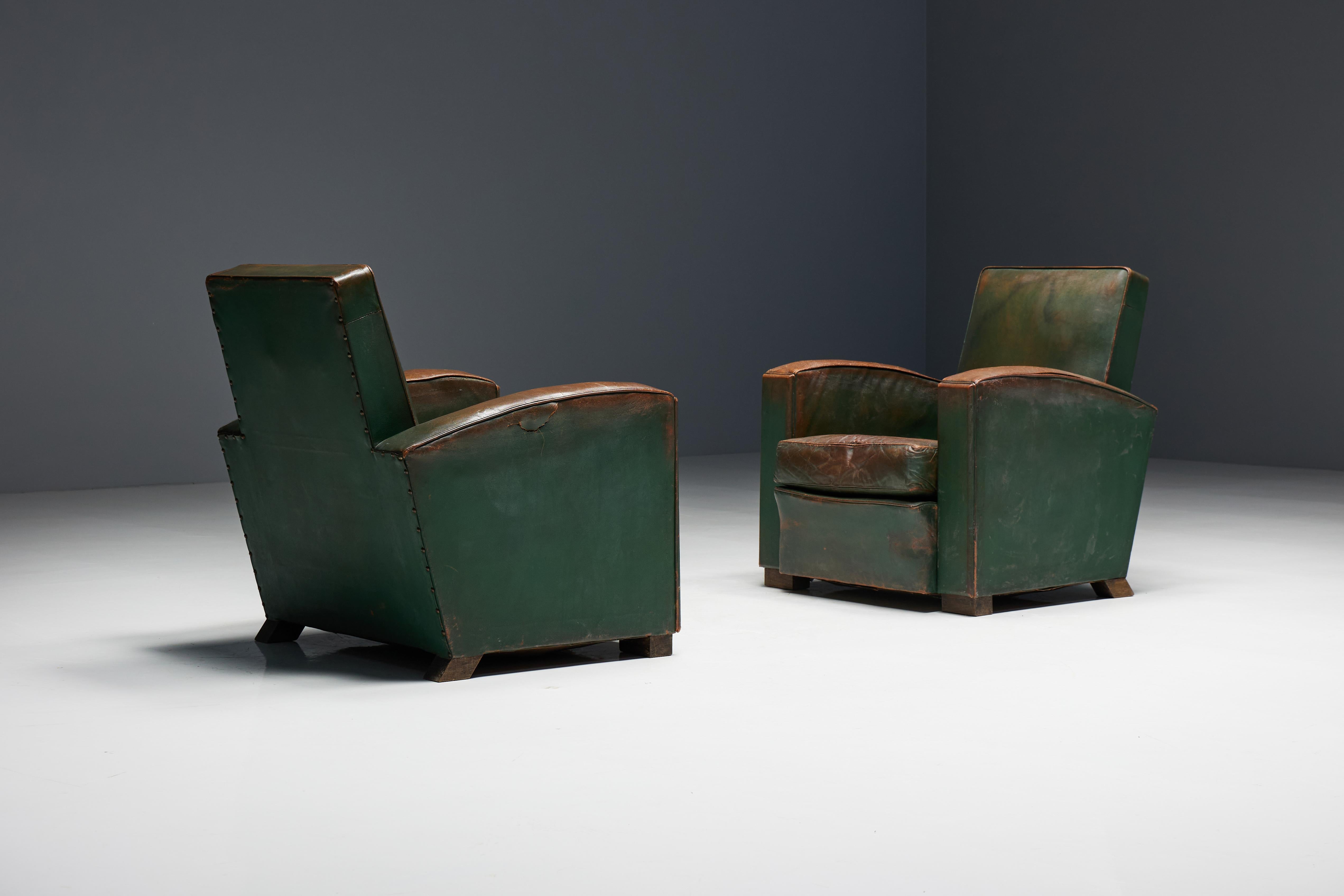 Art Deco Leather Club Chairs, France, 1930s For Sale 2