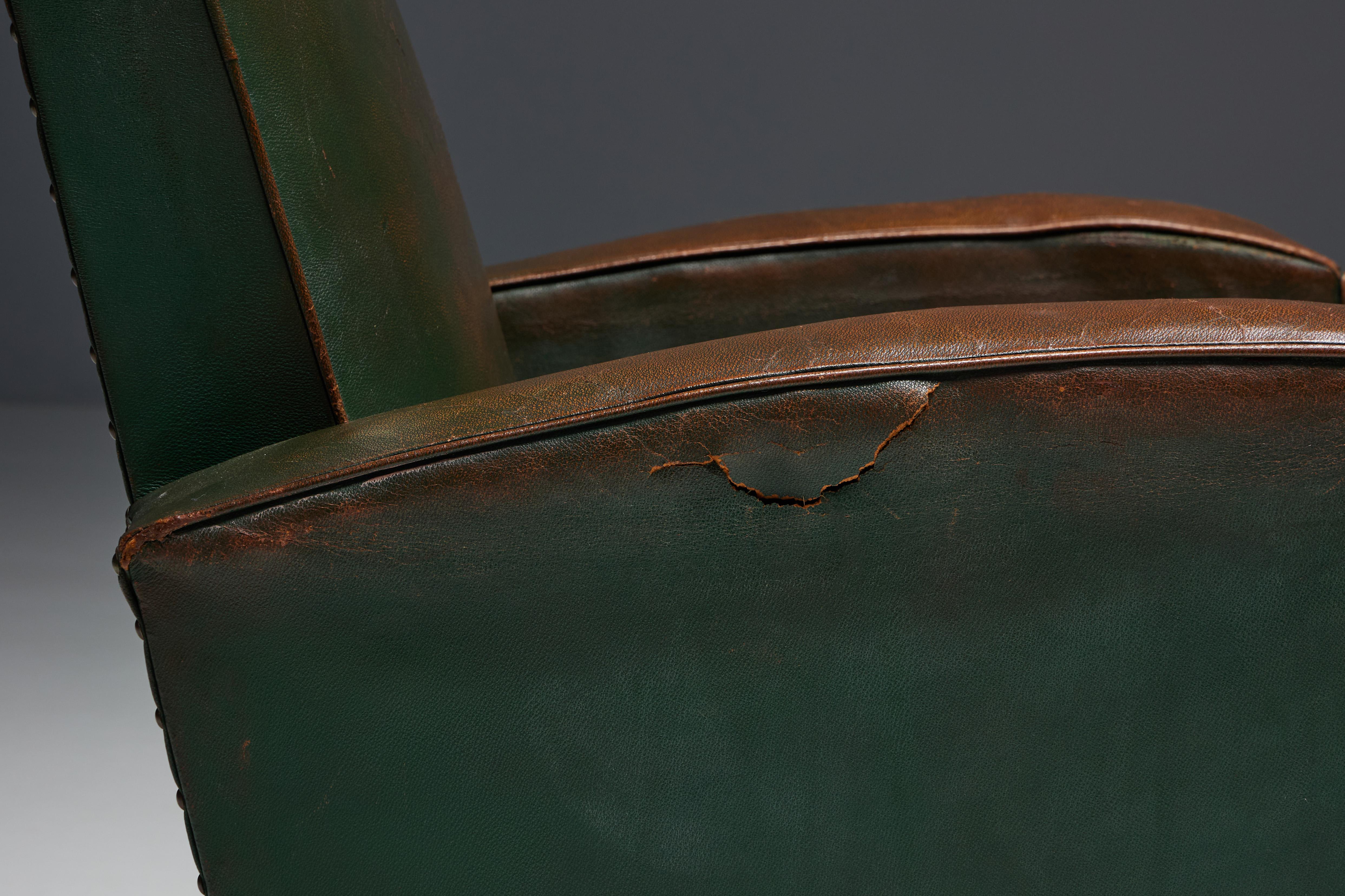 Art Deco Leather Club Chairs, France, 1930s For Sale 3