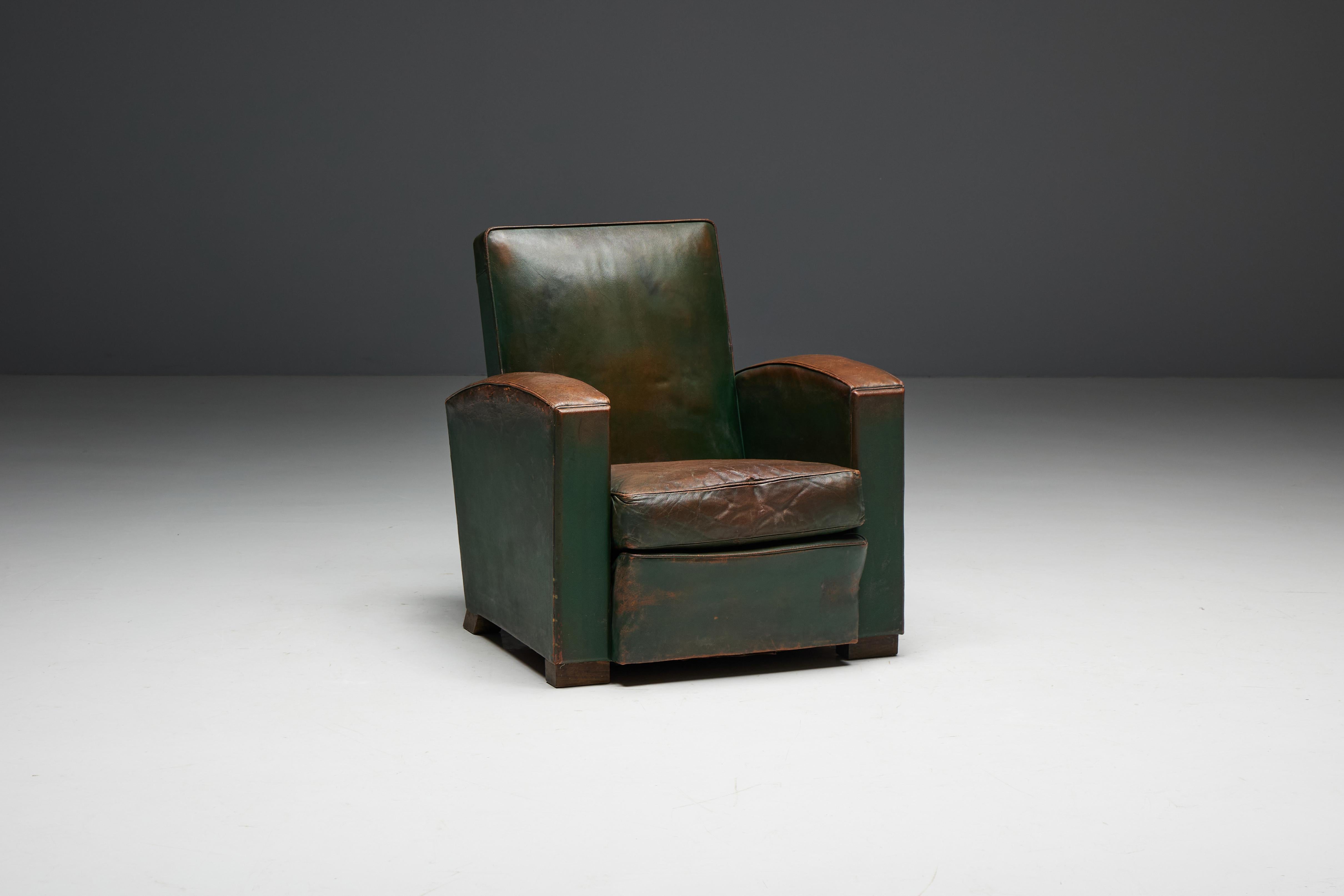 Art Deco Leather Club Chairs, France, 1930s For Sale 4