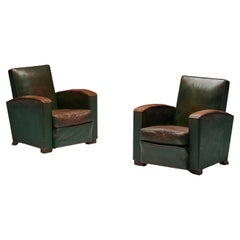 Art Deco Leather Club Chairs, France, 1930s